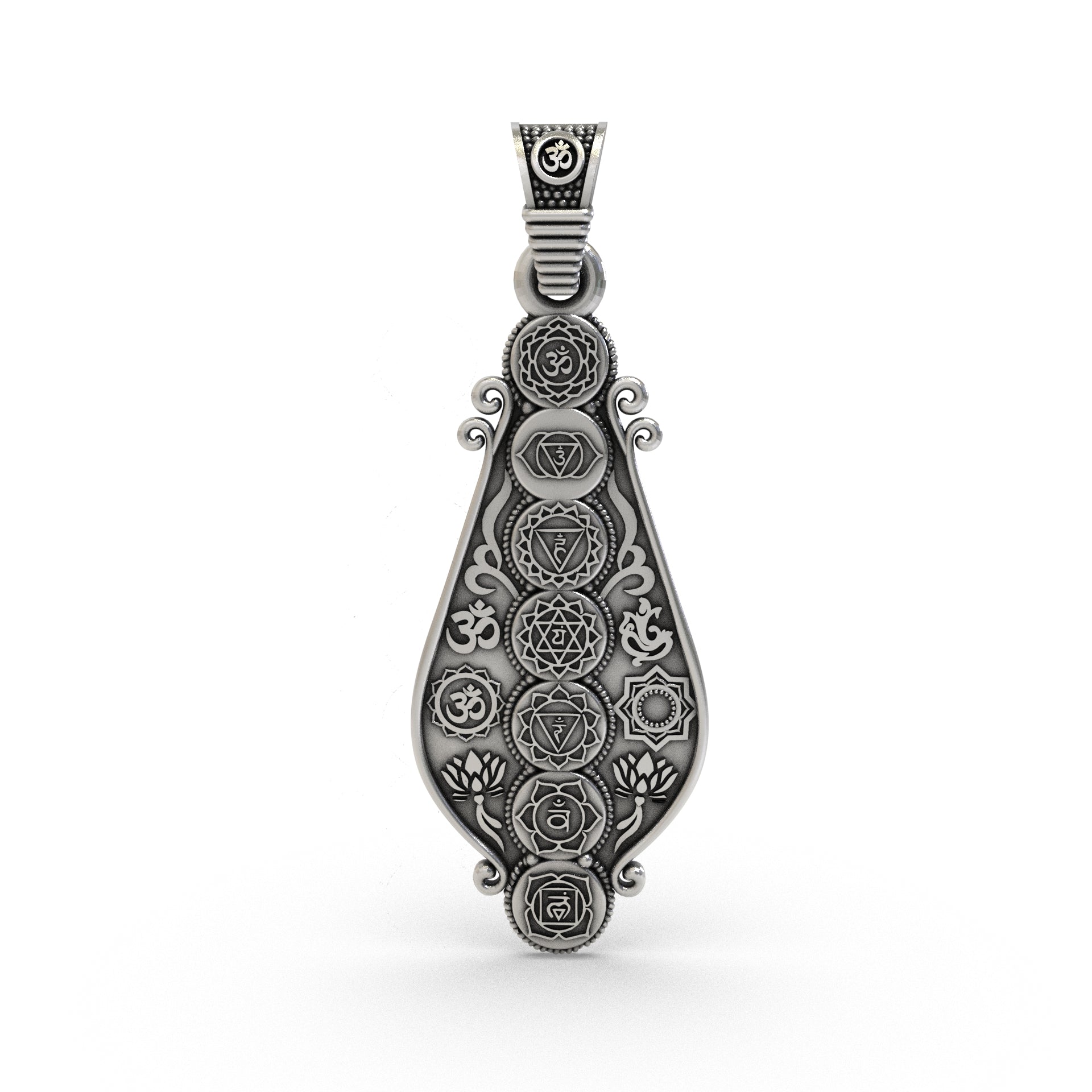 925 Silver 7 Chakra pendant front view