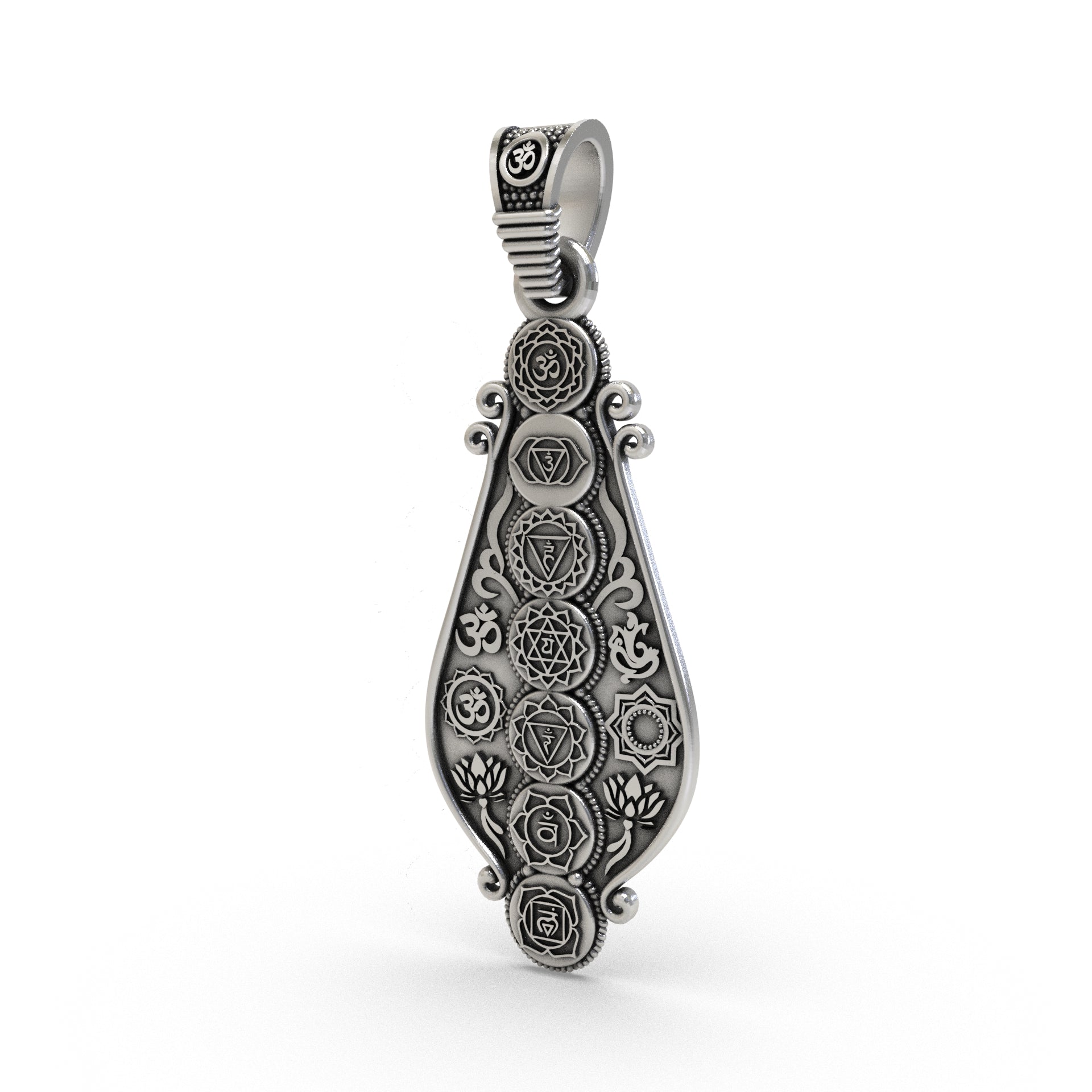 7 Chakra silver pendant with Om detail