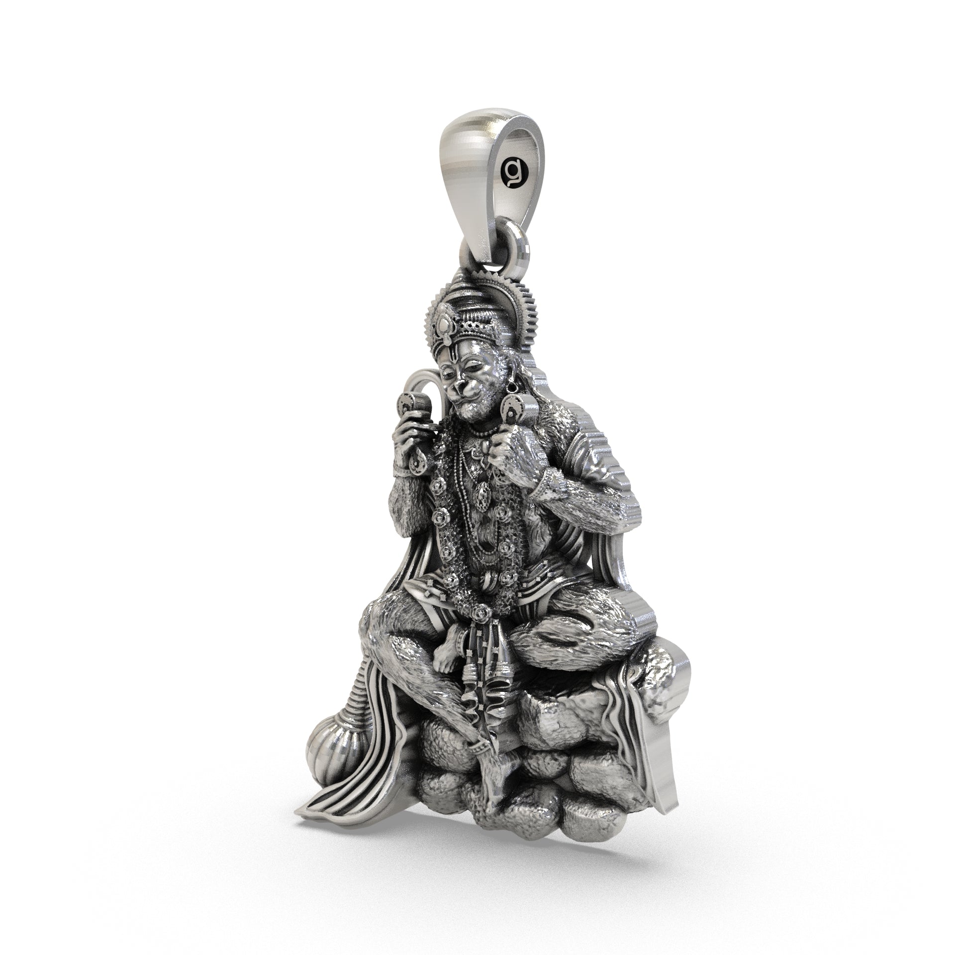 Hanuman Ji silver pendant with gada detail