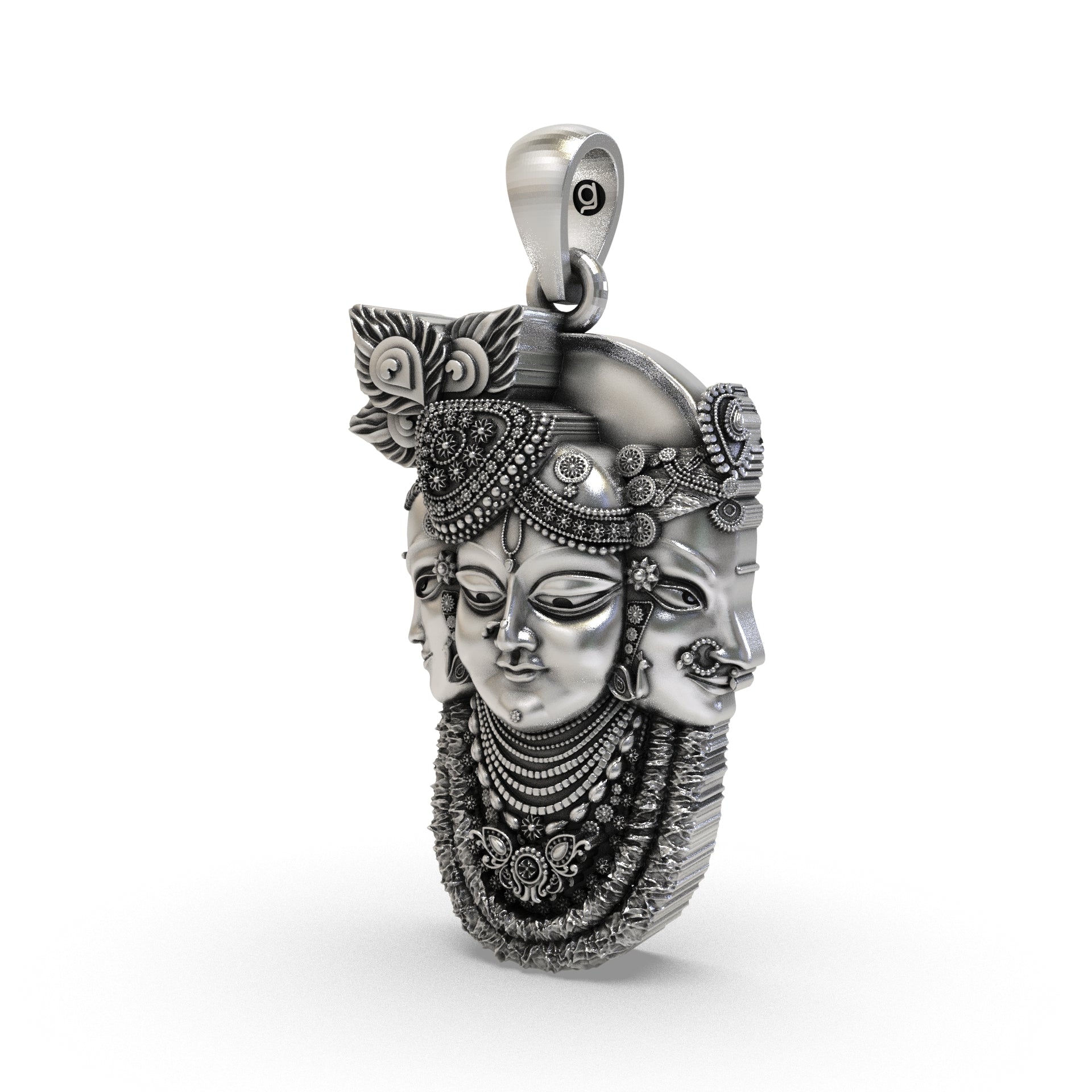 925 Silver Trimukhi Shrinathji Pendant – Three Face Krishna Locket, Antique Oxidized Devotional Silver Jewelry for Men & Women
