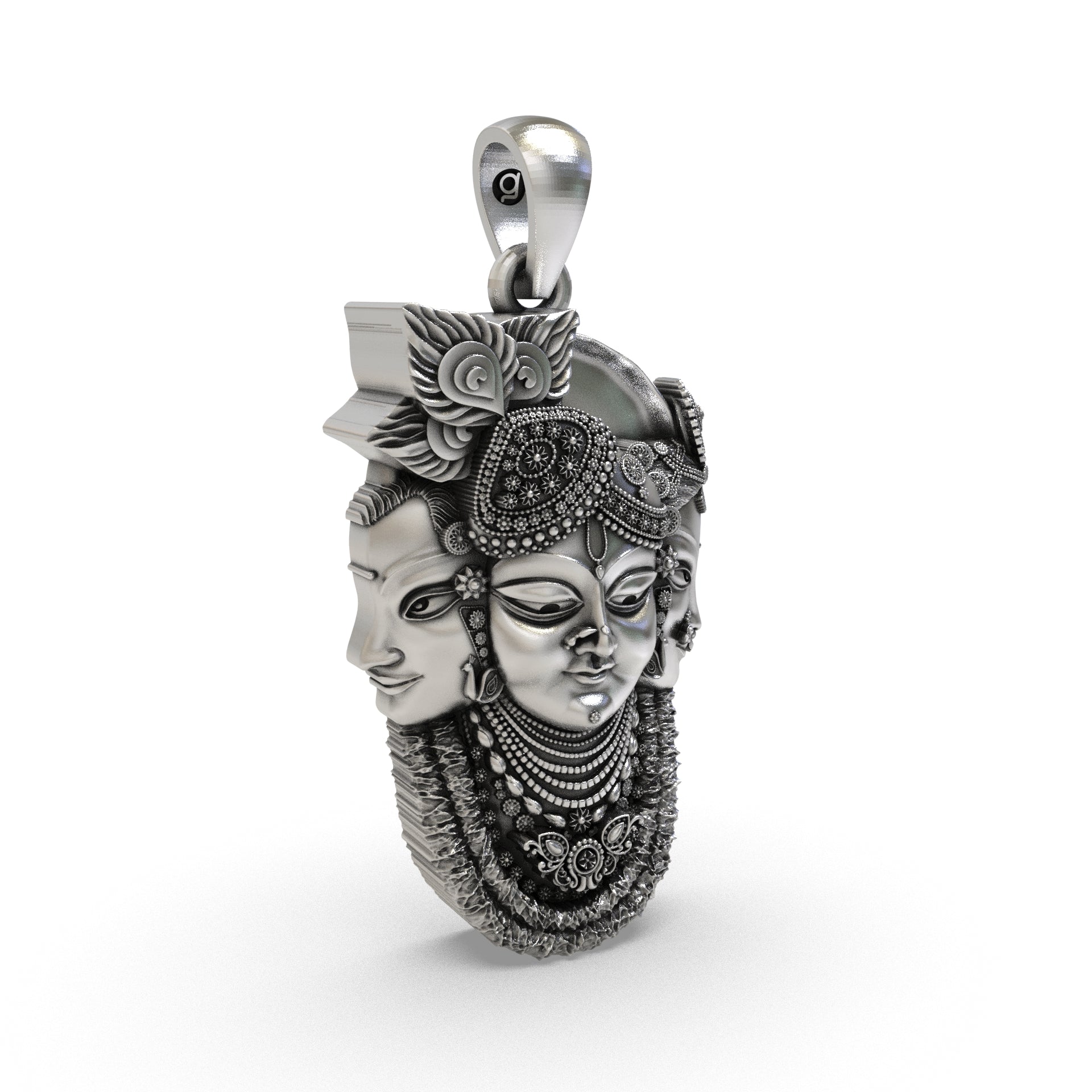 925 Silver Trimukhi Shrinathji Pendant – Three Face Krishna Locket, Antique Oxidized Devotional Silver Jewelry for Men & Women