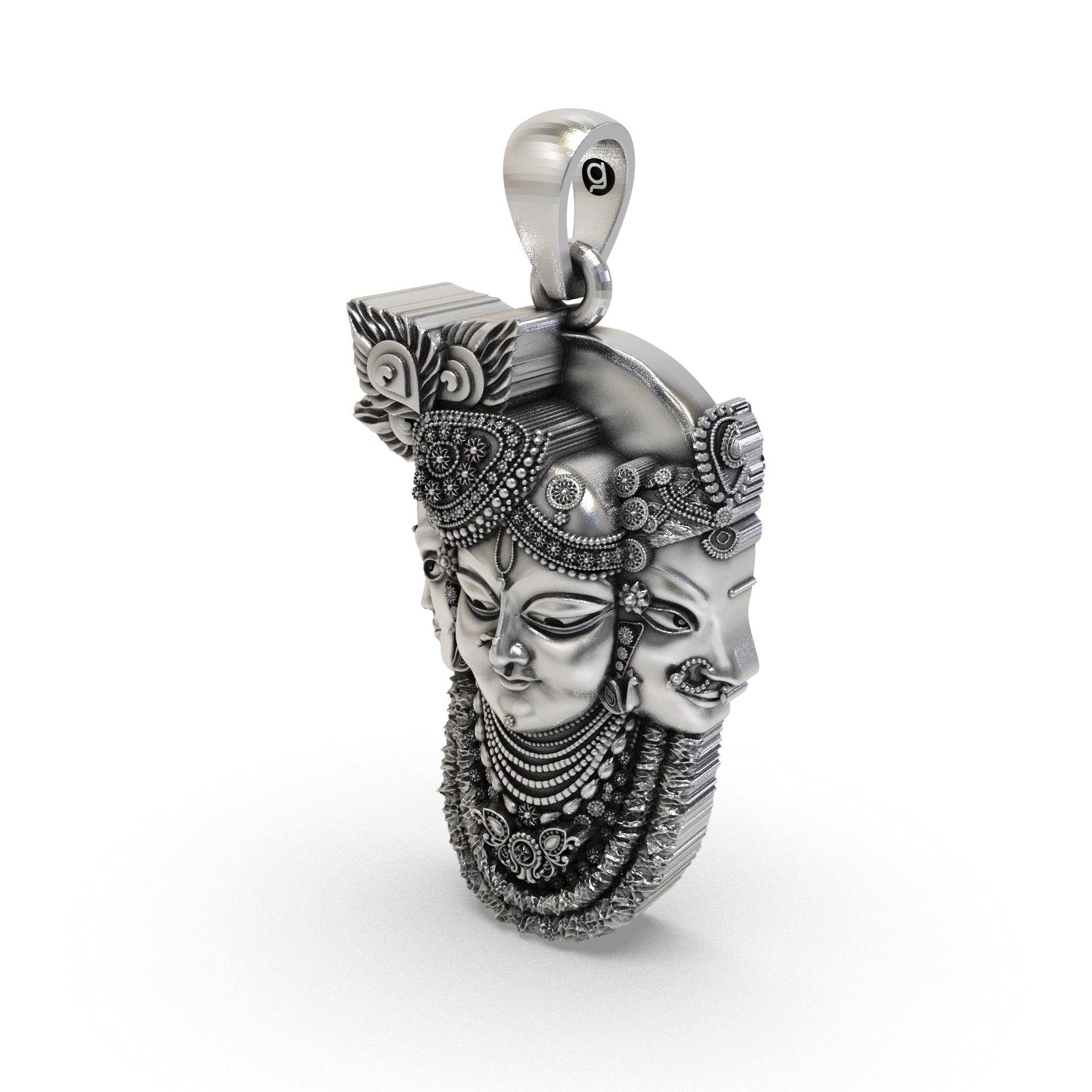 925 Silver Trimukhi Shrinathji Pendant – Three Face Krishna Locket, Antique Oxidized Devotional Silver Jewelry for Men & Women