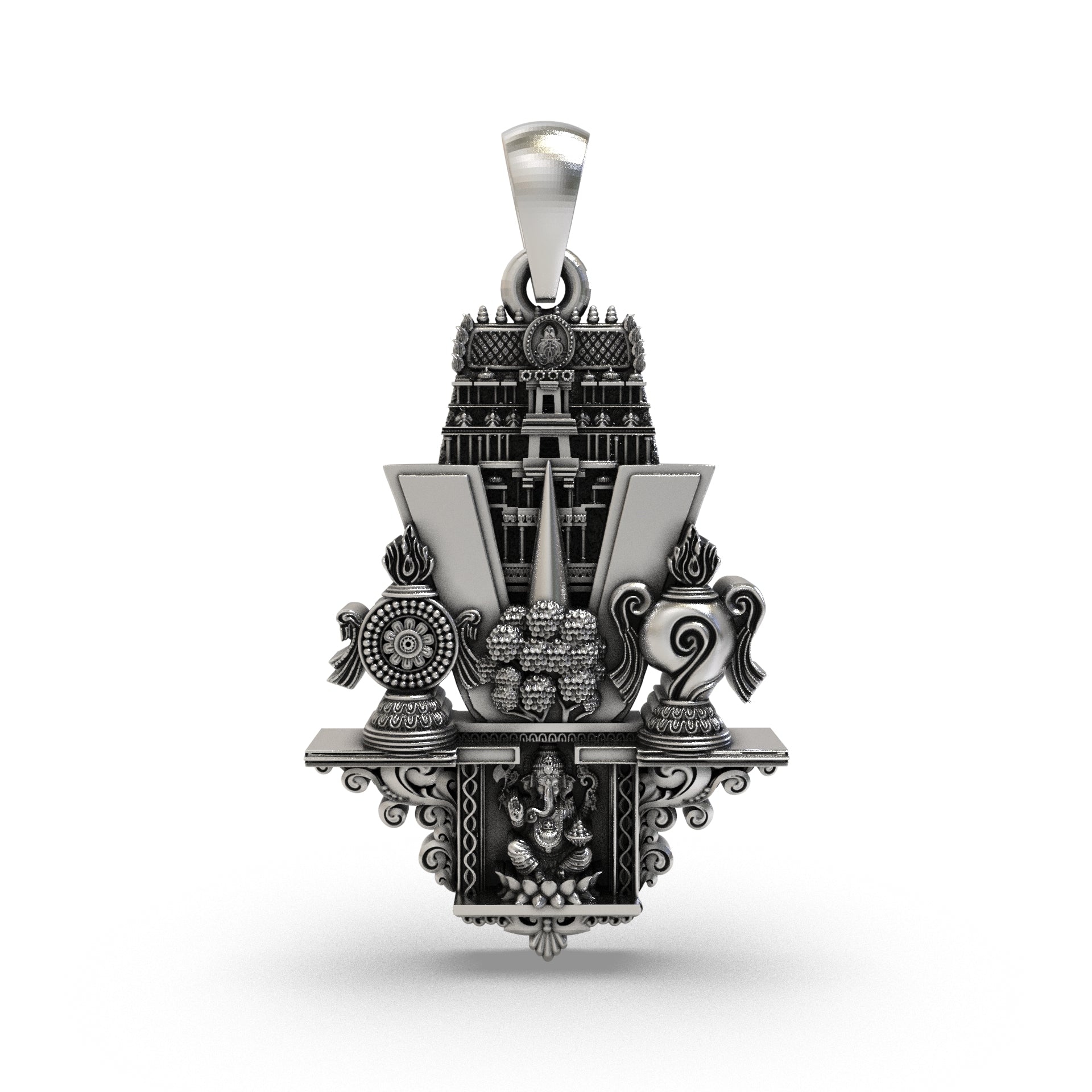 925 silver Tirupati Balaji temple pendant front view