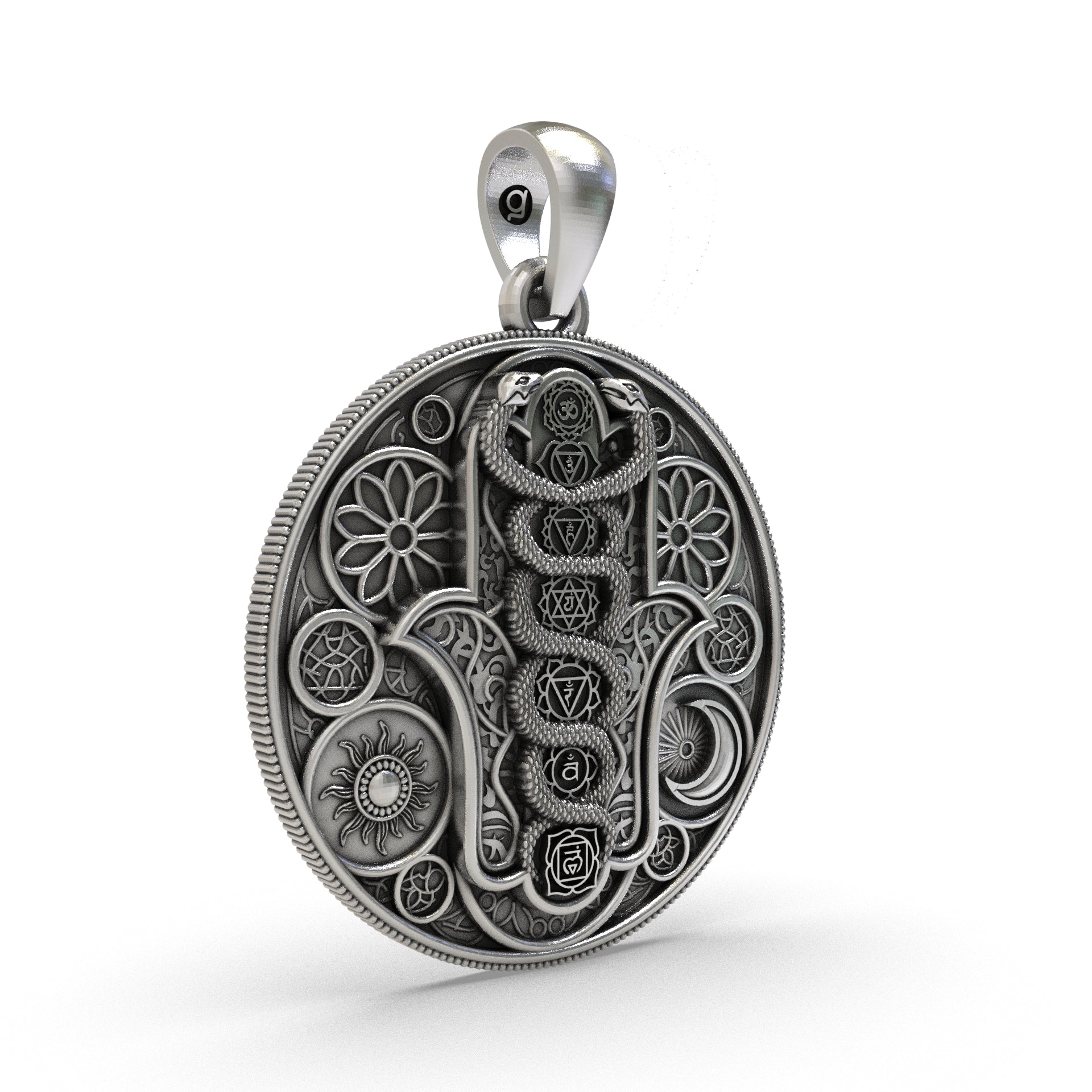 Handcrafted 925 silver Hamsa pendant side angle