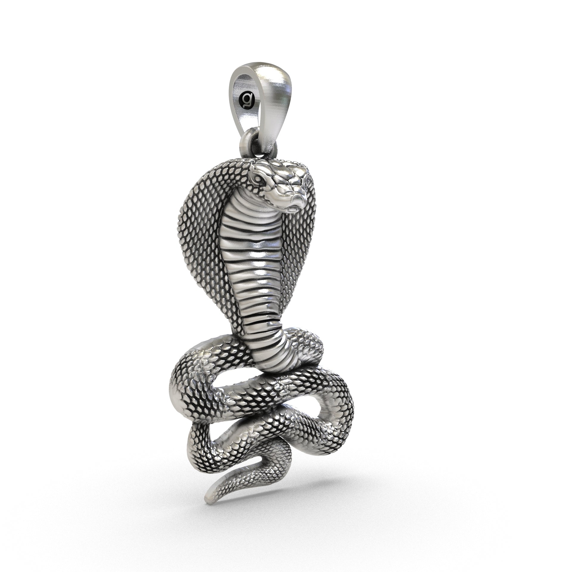 Handcrafted 925 silver snake pendant angle view