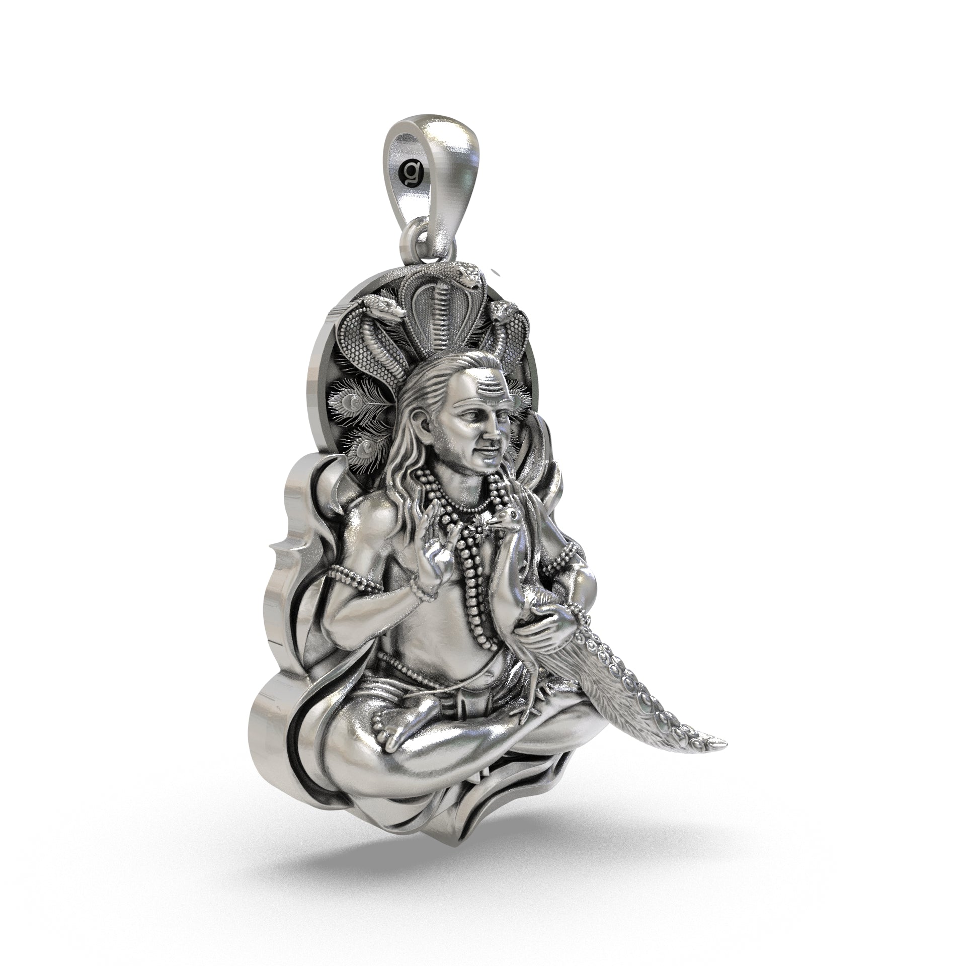 Handcrafted 925 silver Murugan pendant angle view
