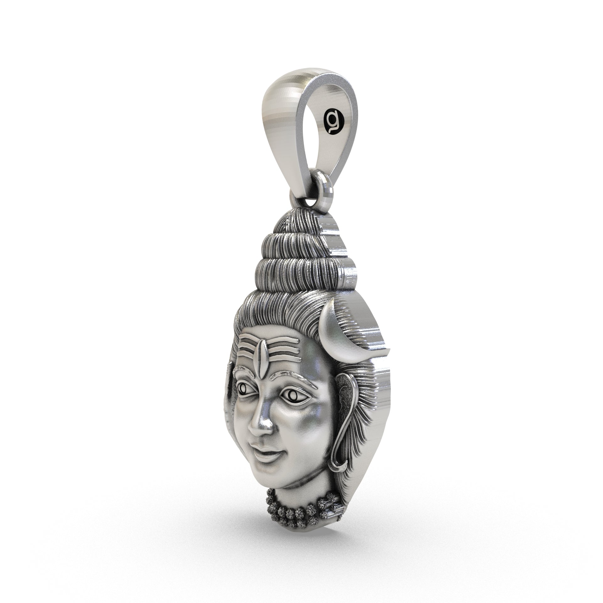 Close-up Shiva Shankh silver pendant detailing