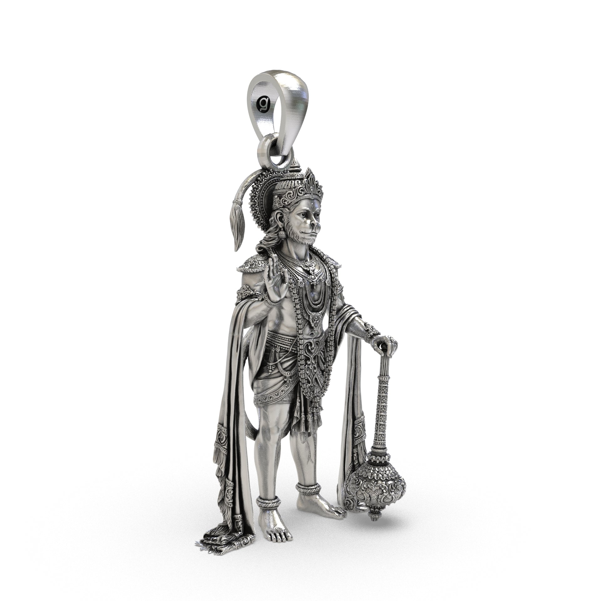Solid 925 silver Salangpur Hanuman pendant angle