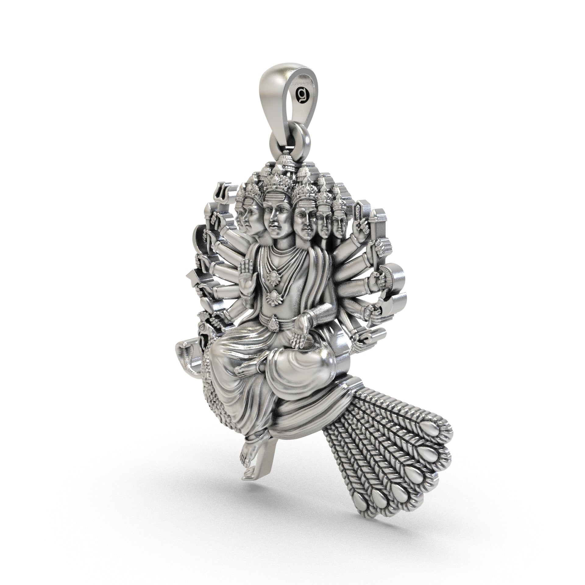 Close-up Six Face Murugan pendant silver detailing