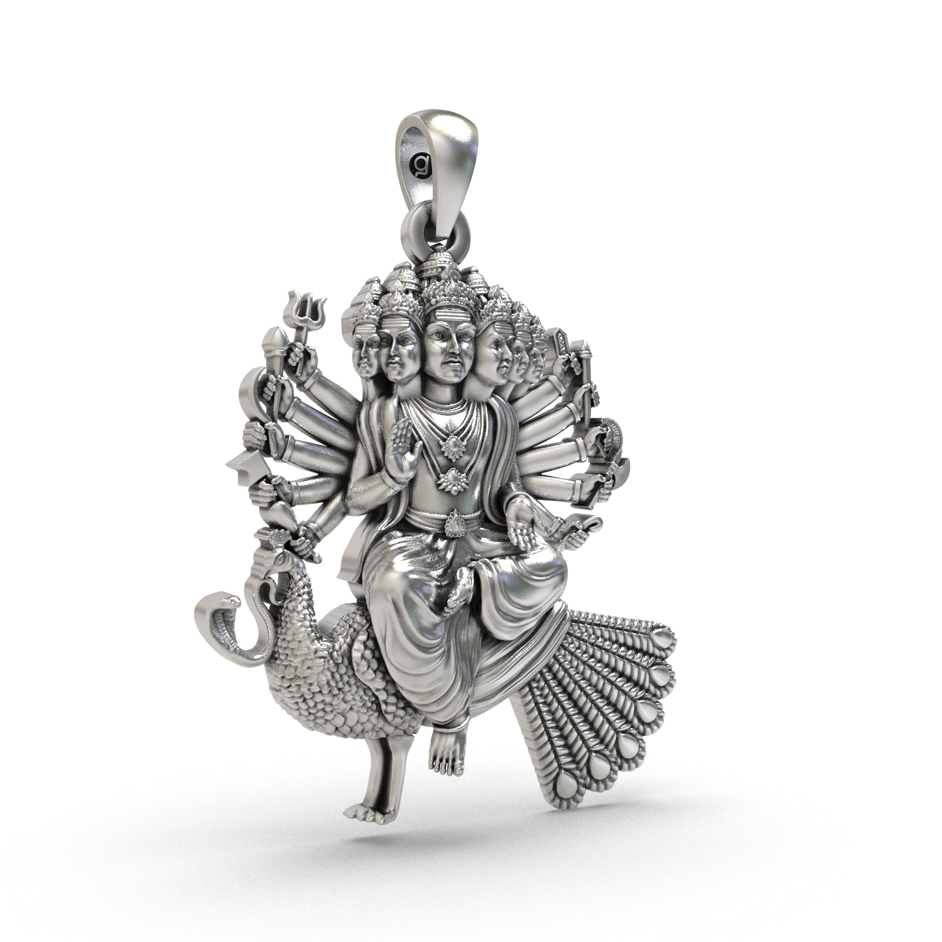 Handcrafted 925 silver Murugan pendant angle view