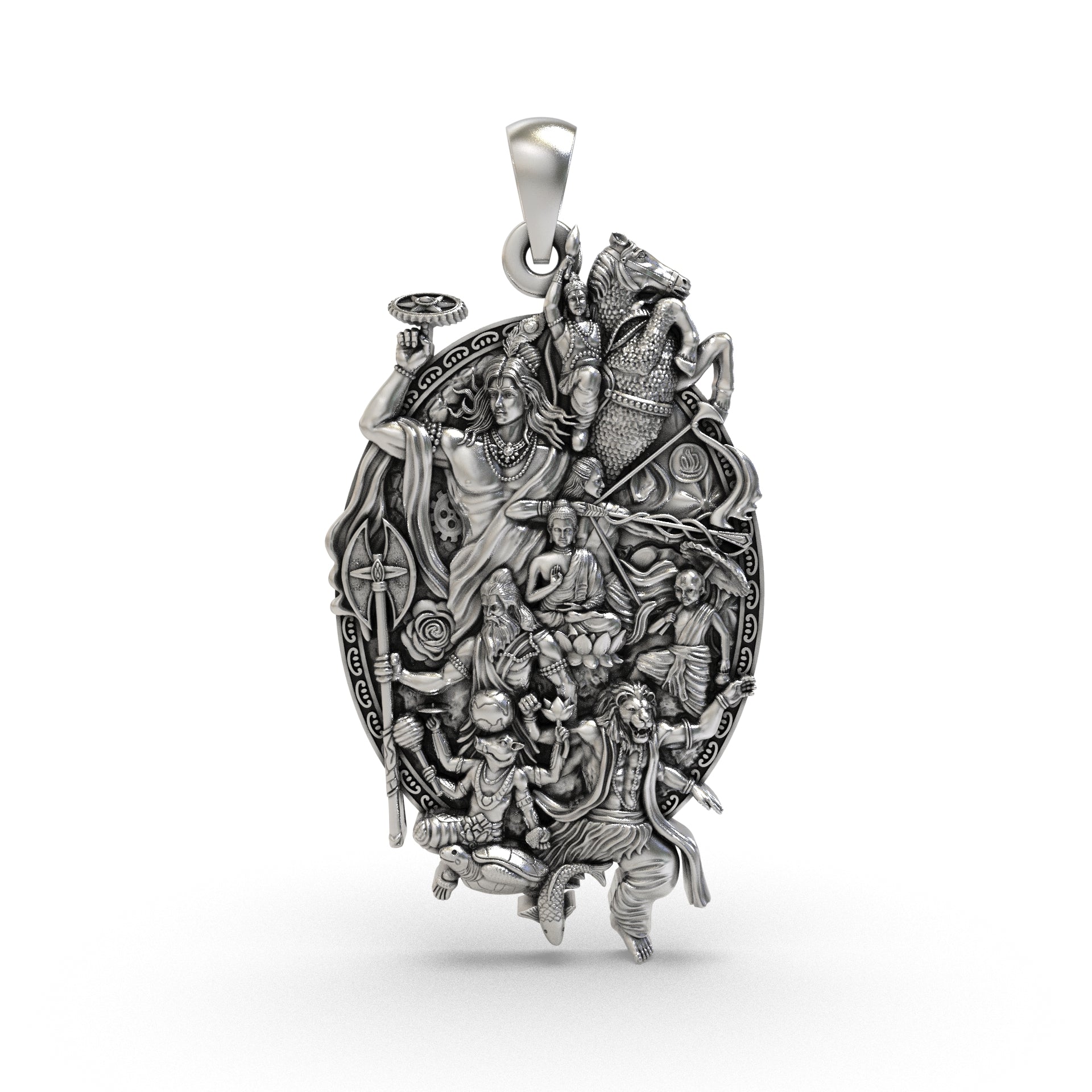 925 silver Dashavatara Vishnu pendant front view