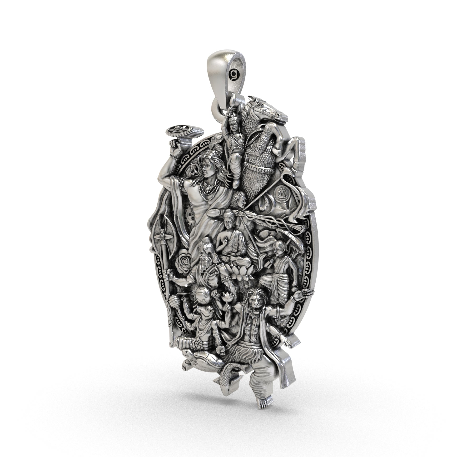 925 silver Dashavatara Vishnu pendant front view