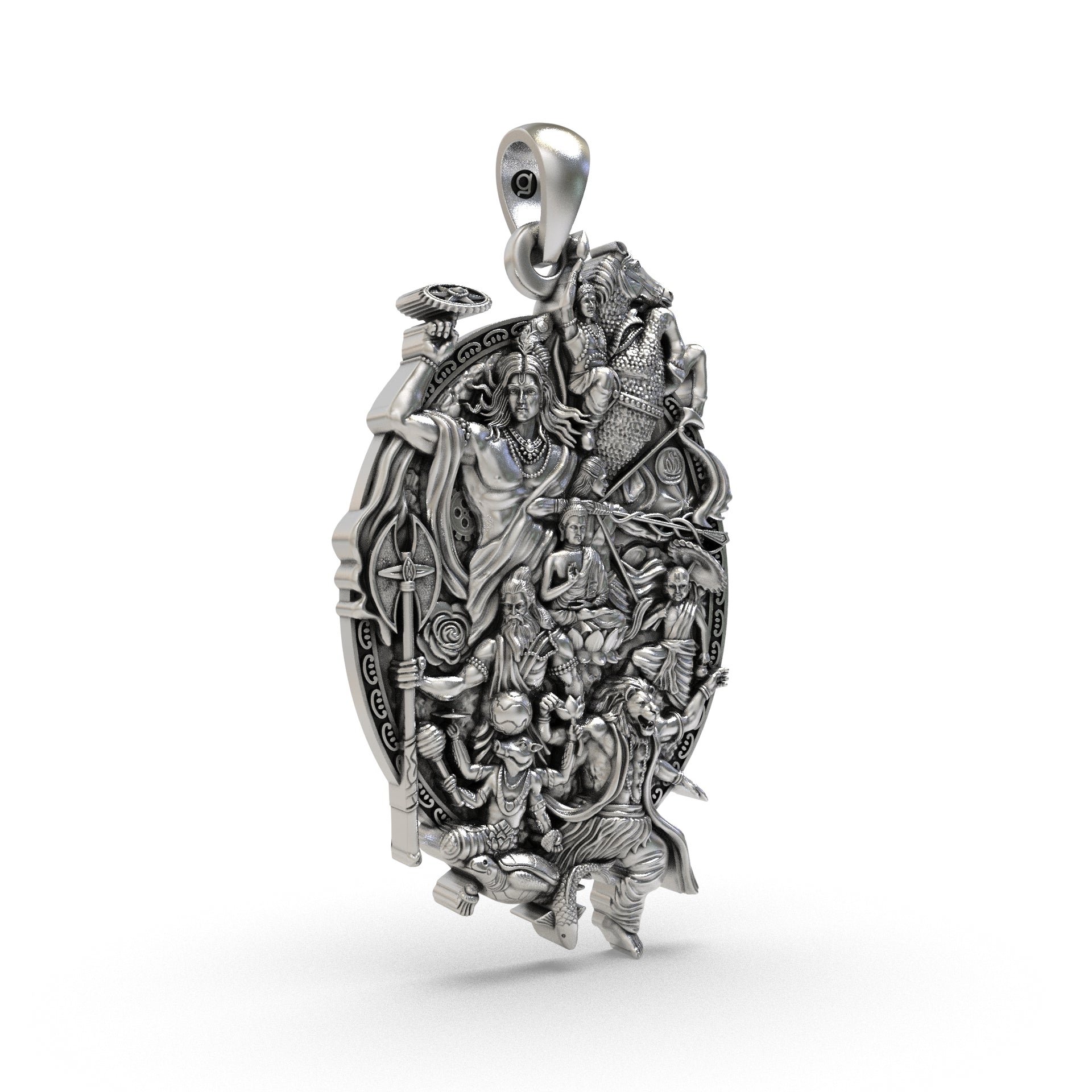 Handcrafted 925 silver Dashavatar pendant angle view
