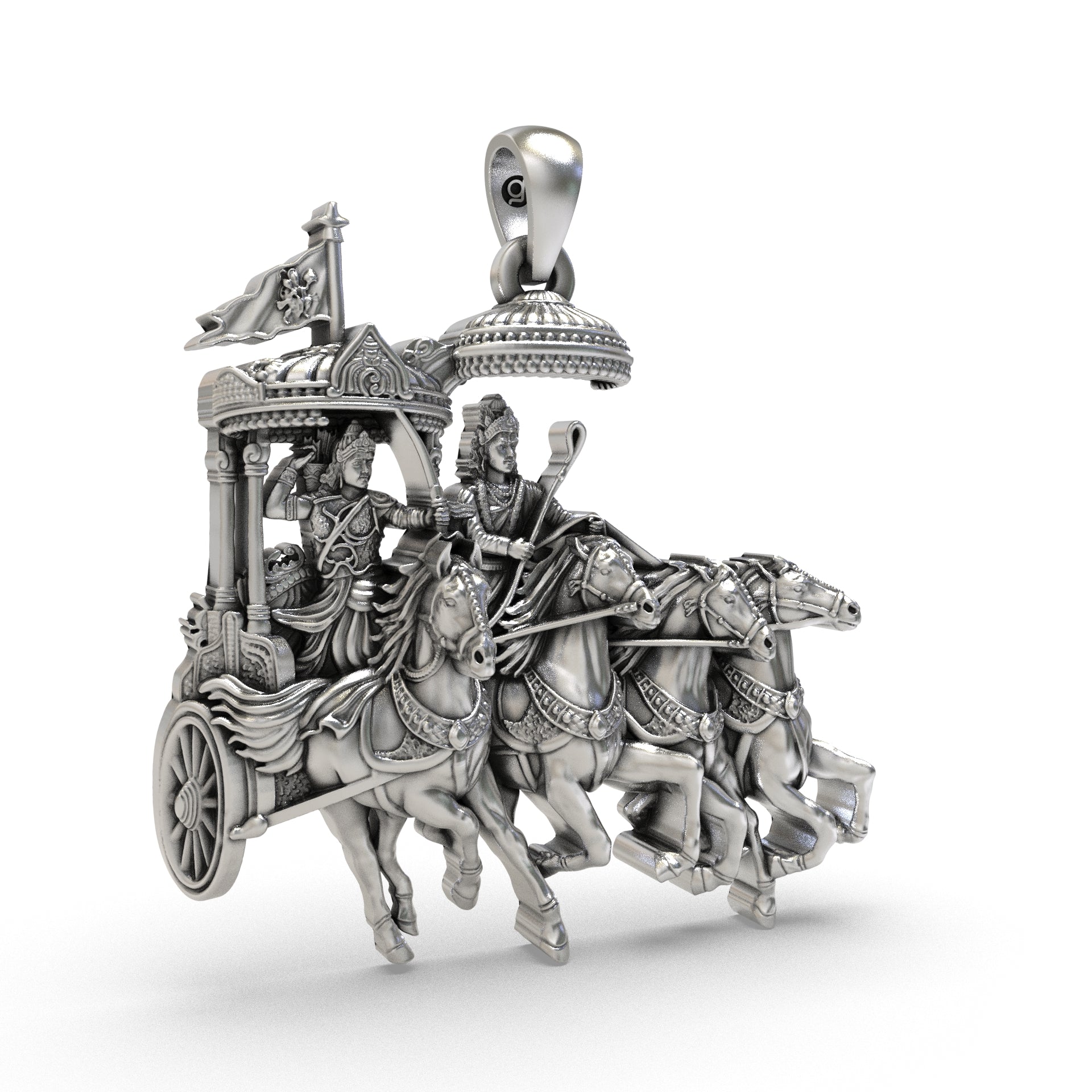 Handcrafted 925 silver Krishna pendant angle view