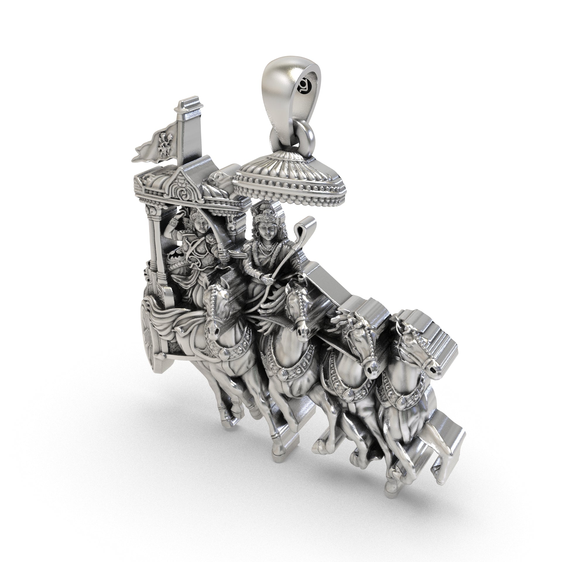 Luxury sterling silver Krishna Arjuna necklace pendant