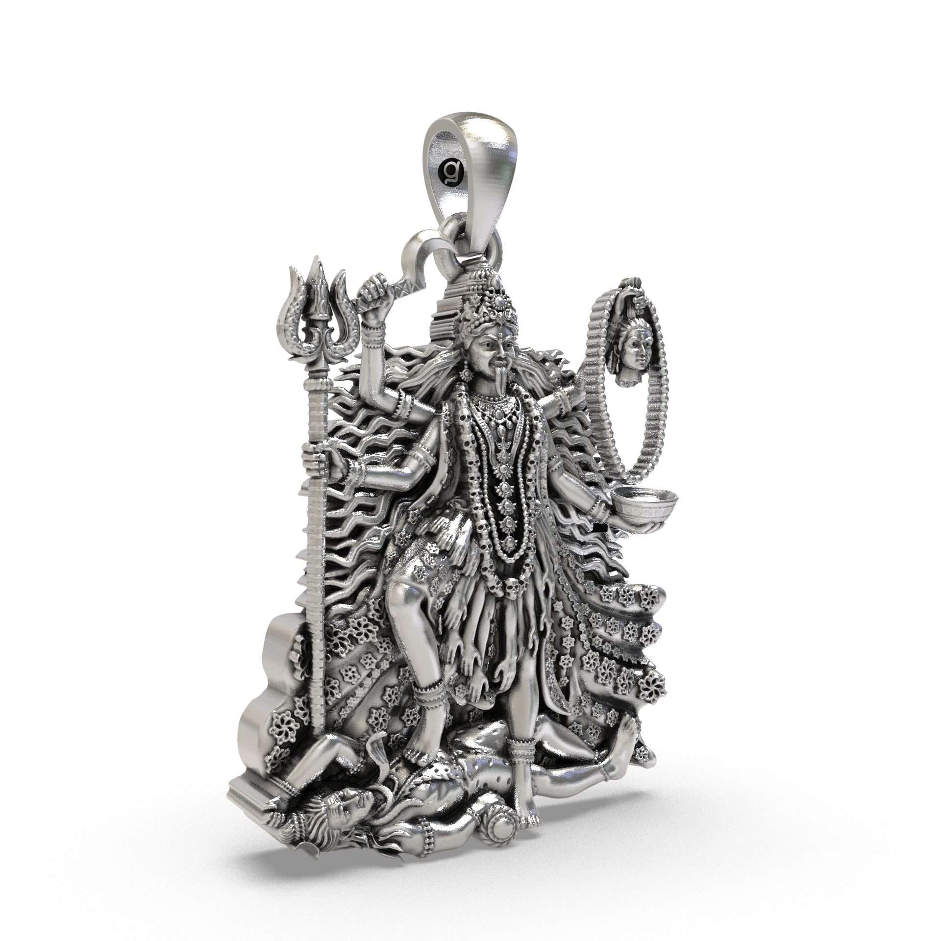 925 sterling silver maa kali pendant with oxidized antique finish