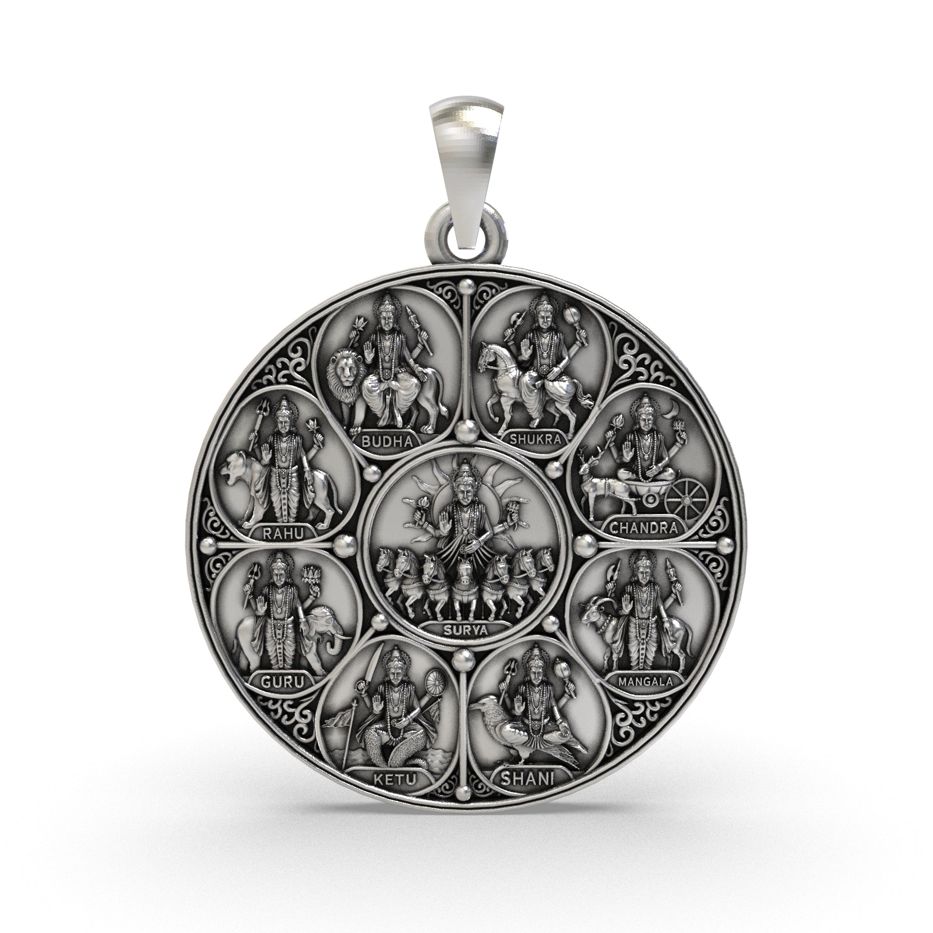 Navagraha 925 silver pendant front view