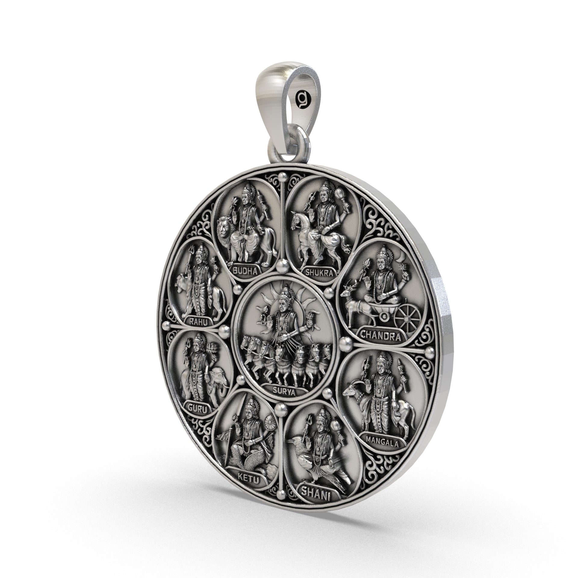 Navagraha silver pendant detailed design