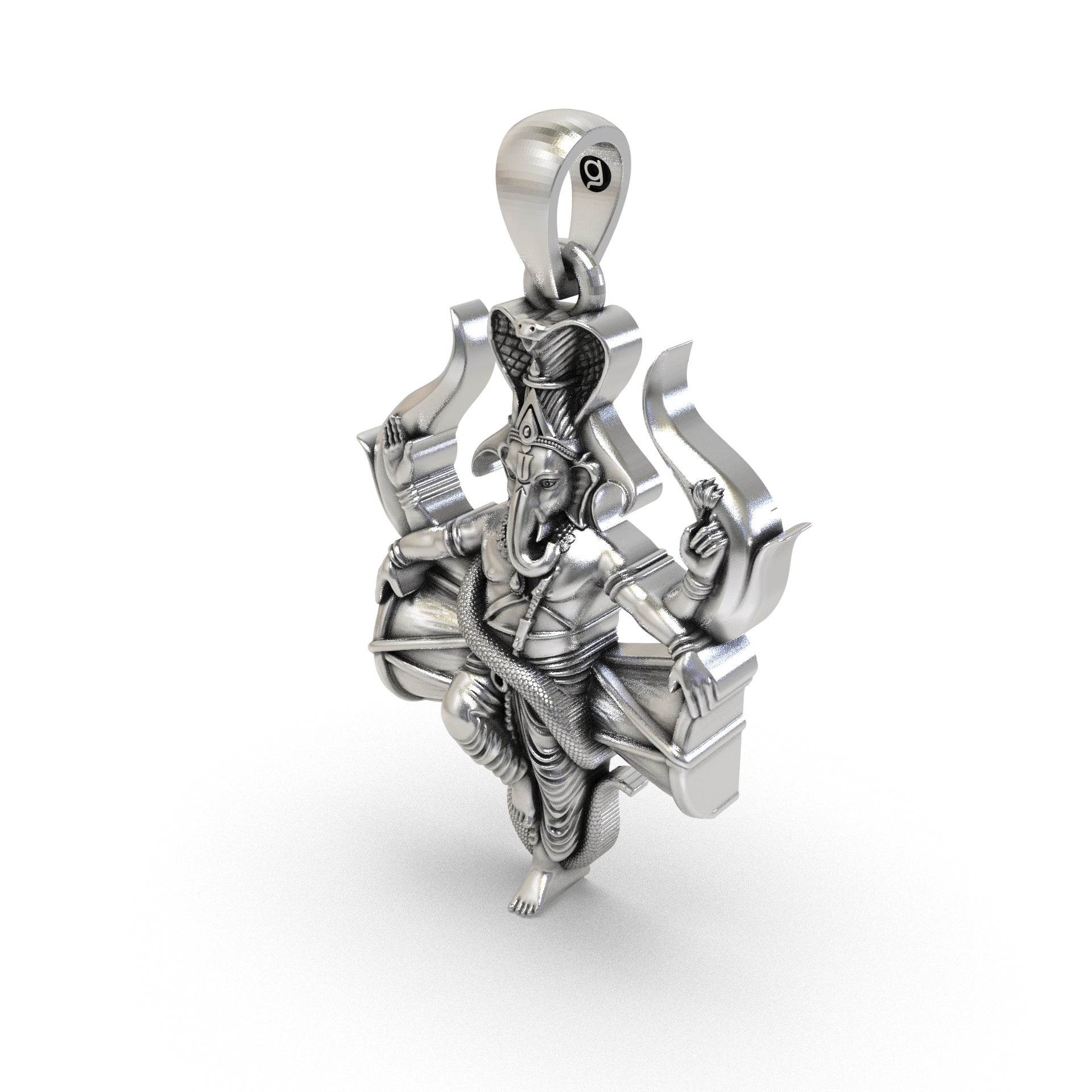 Antique oxidized Dancing Vinayaka pendant in hallmarked 925 sterling silver