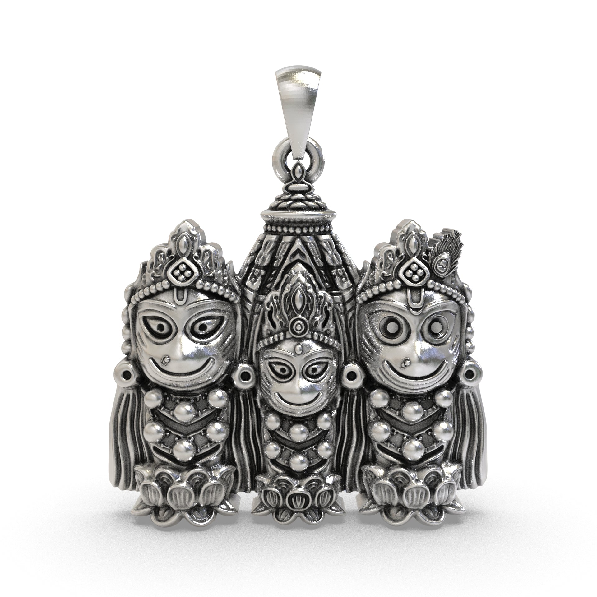 925 silver Jagannath Balabhadra Subhadra pendant with antique oxidized temple design