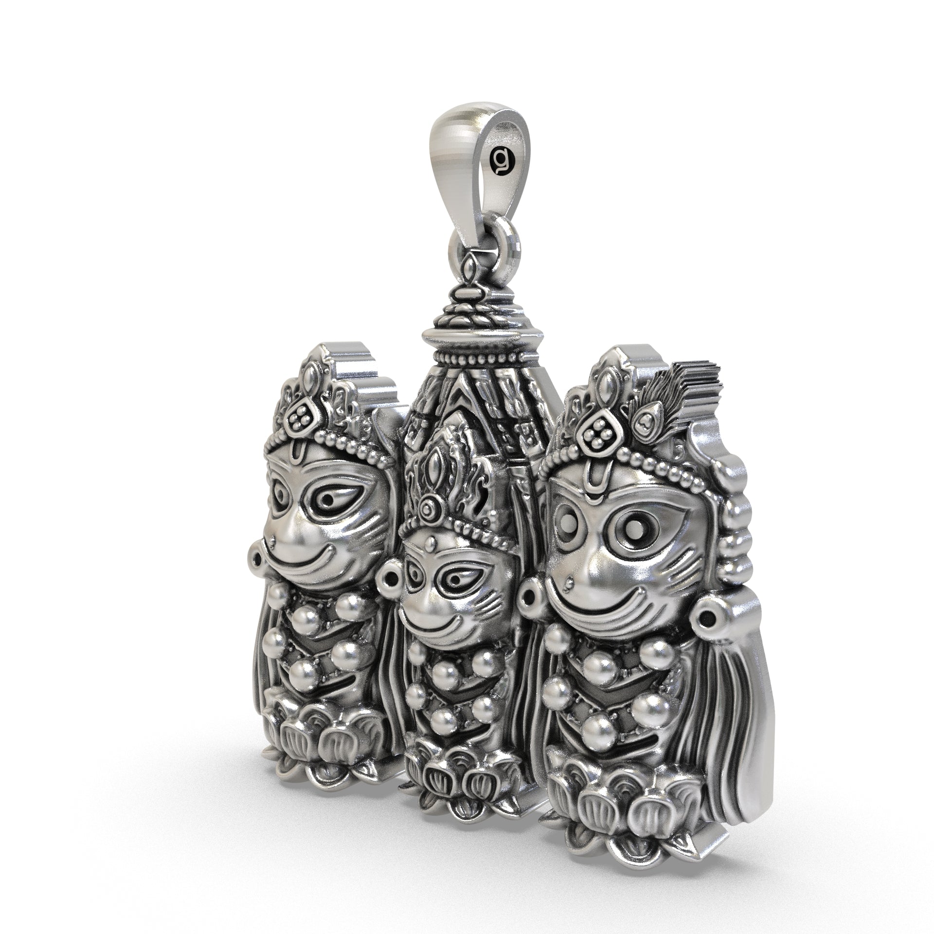 Lord Jagannath Puri silver locket featuring Balabhadra and Devi Subhadra