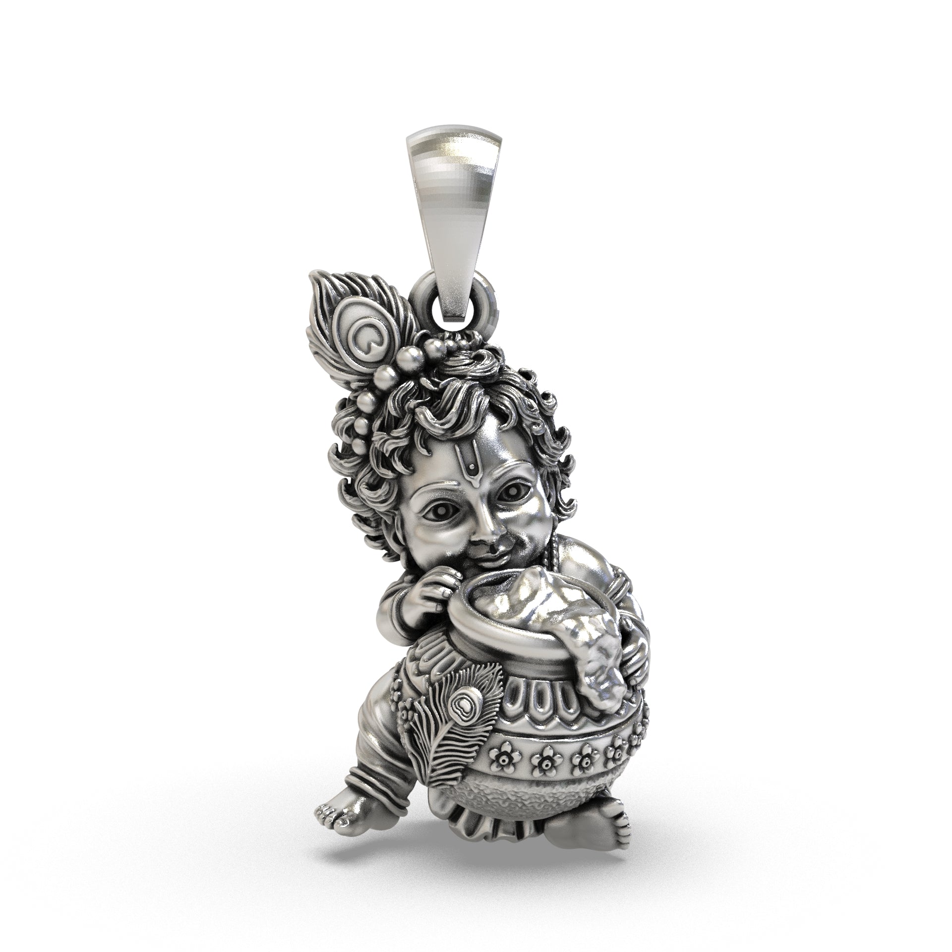925 silver Bal Krishna pendant with Makhan Chor butter pot