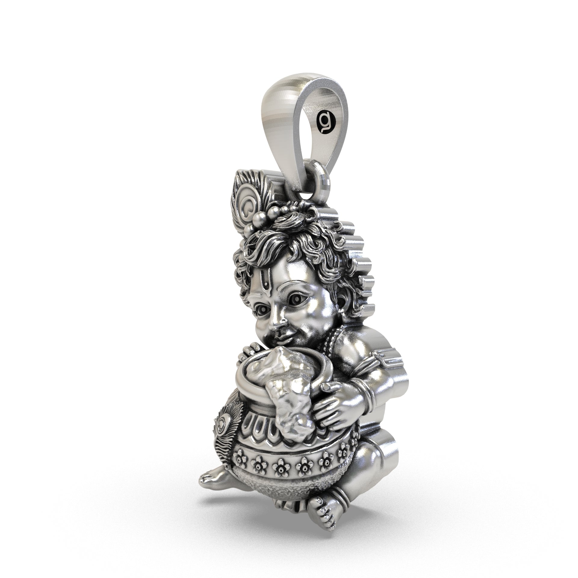 Bal Krishna Laddu Gopal 925 silver pendant close-up detail