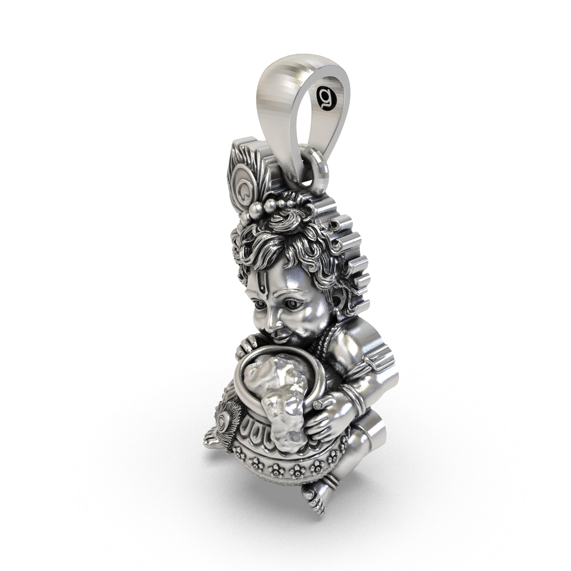 925 silver Laddu Gopal pendant with detailed Krishna artwork