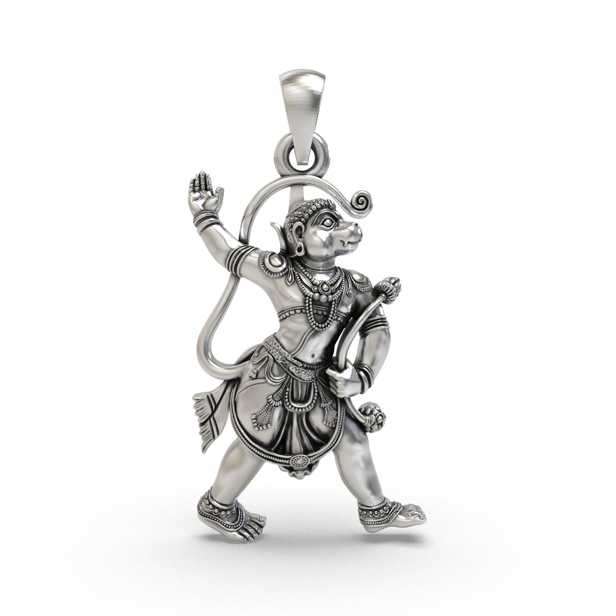 925 silver Veer Hanuman pendant with lotus-bud motif
