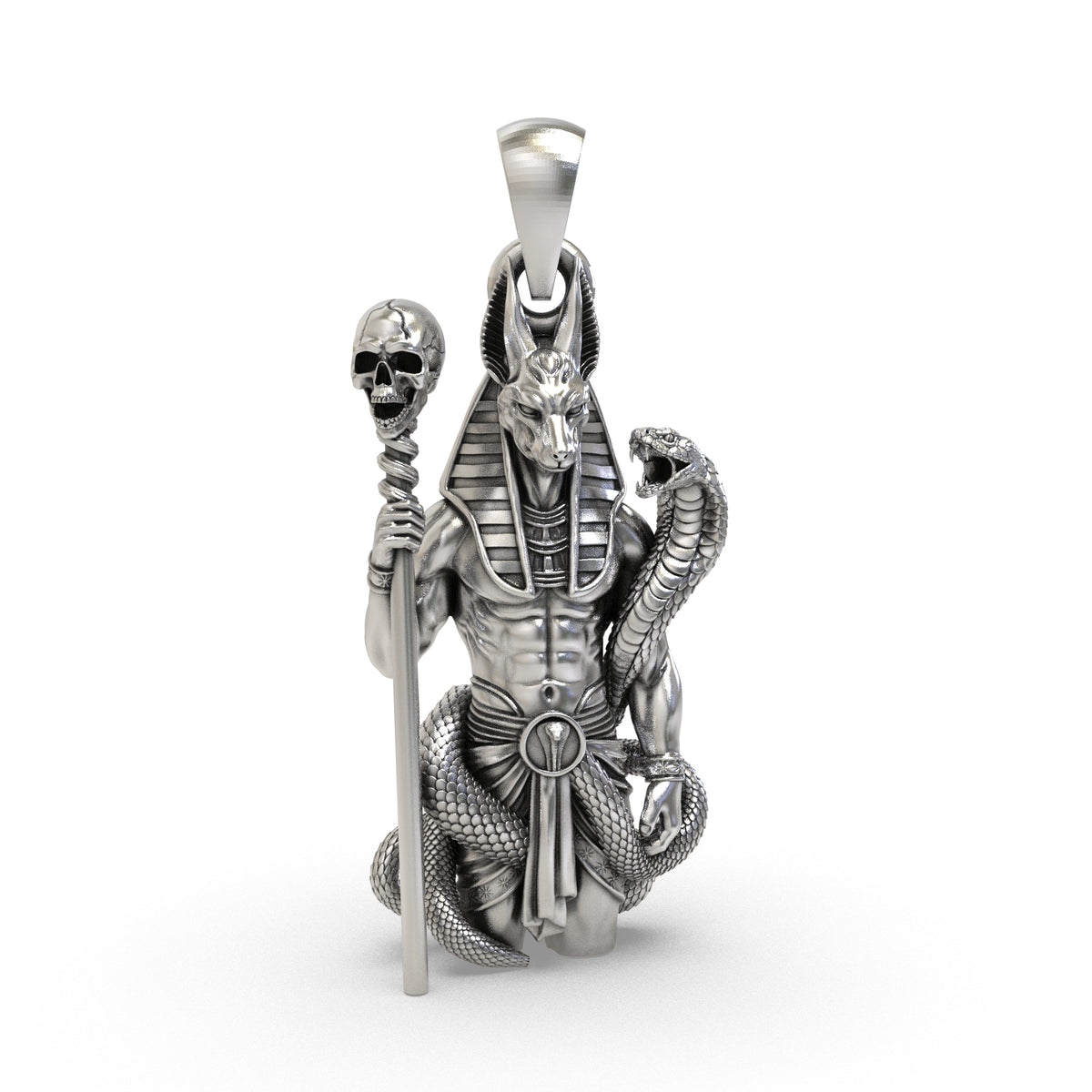 925 silver Anubis pendant with cobra and skull staff