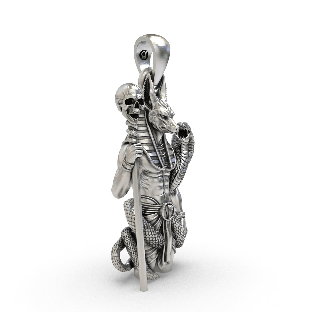 Detailed Anubis 925 silver Egyptian deity pendant close-up