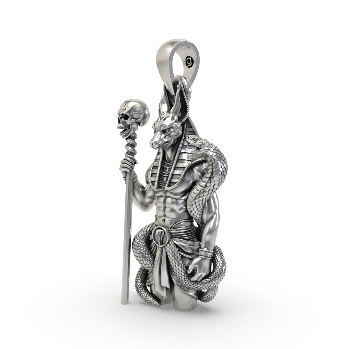 Antique oxidized Anubis silver pendant craftsmanship view