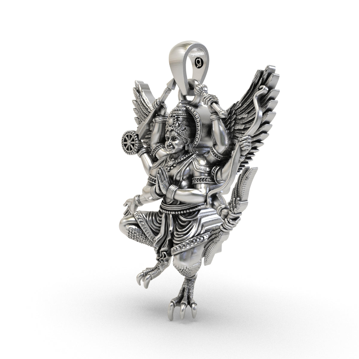 Back of 925 silver Garuda pendant showing its hollow jali construction