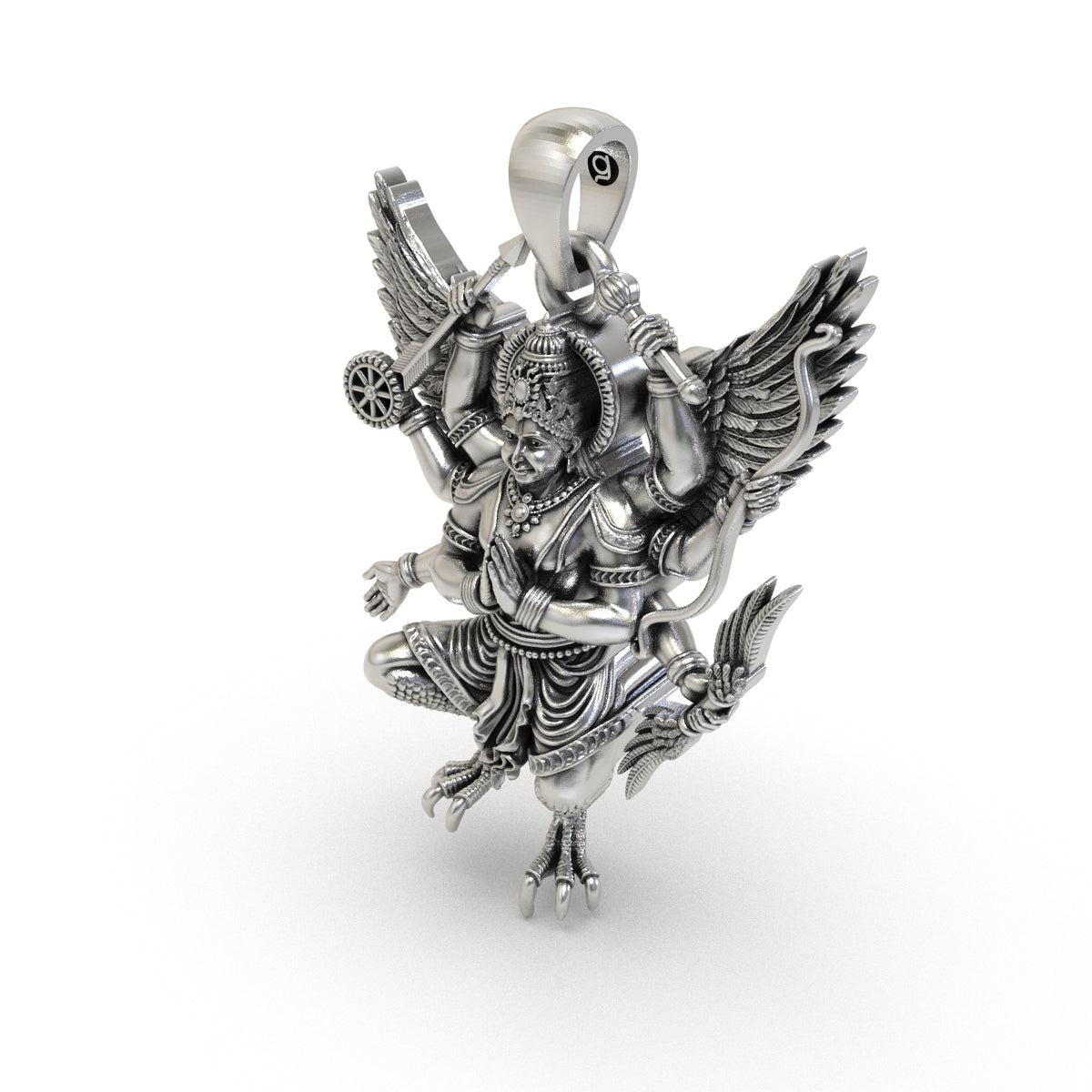 Close-up of Garuda pendant bail and 925 purity marking