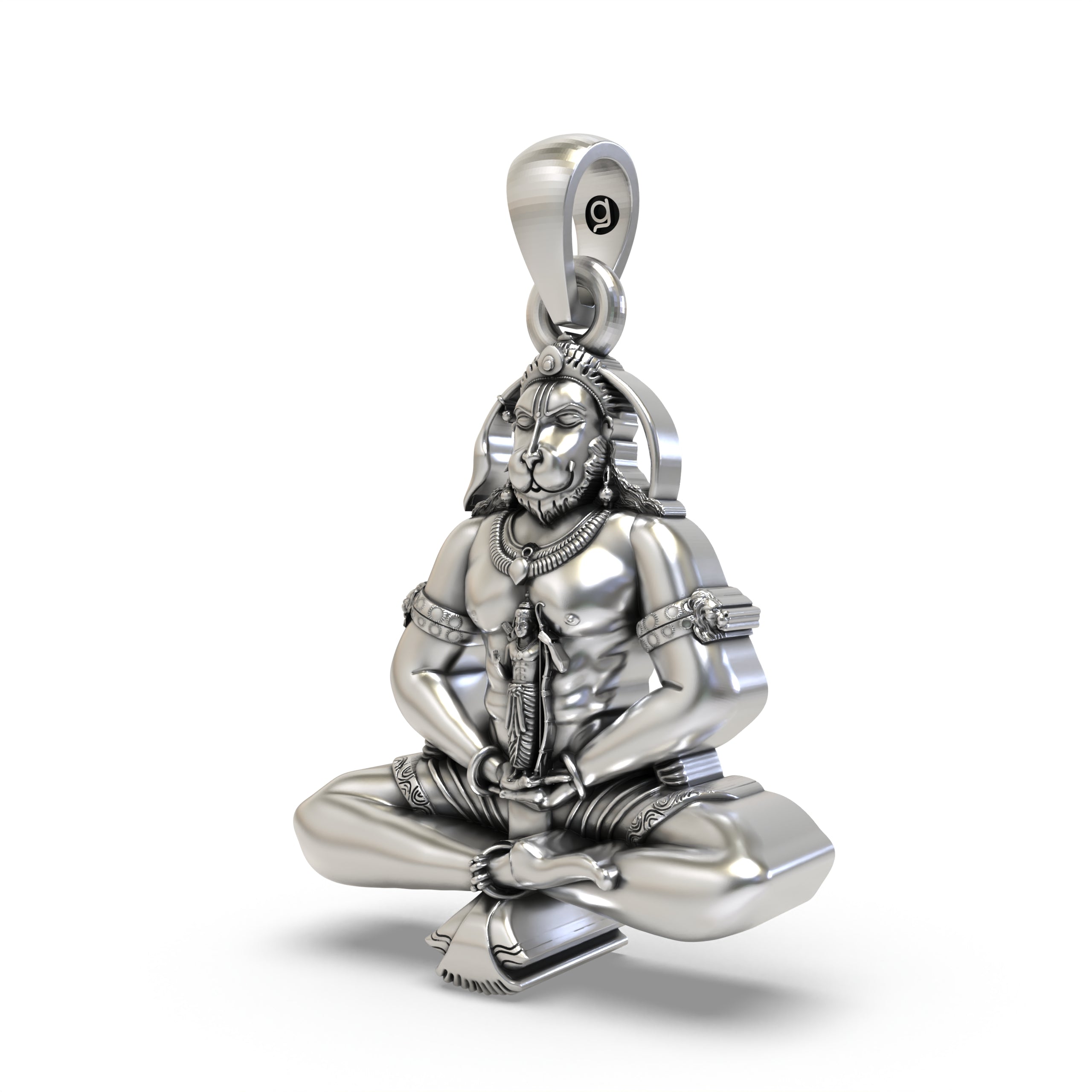 Meditating Hanuman Ji Pendant in 925 Silver | Spiritual Jewelry for Men & Women | Lord Ram in Heart Design