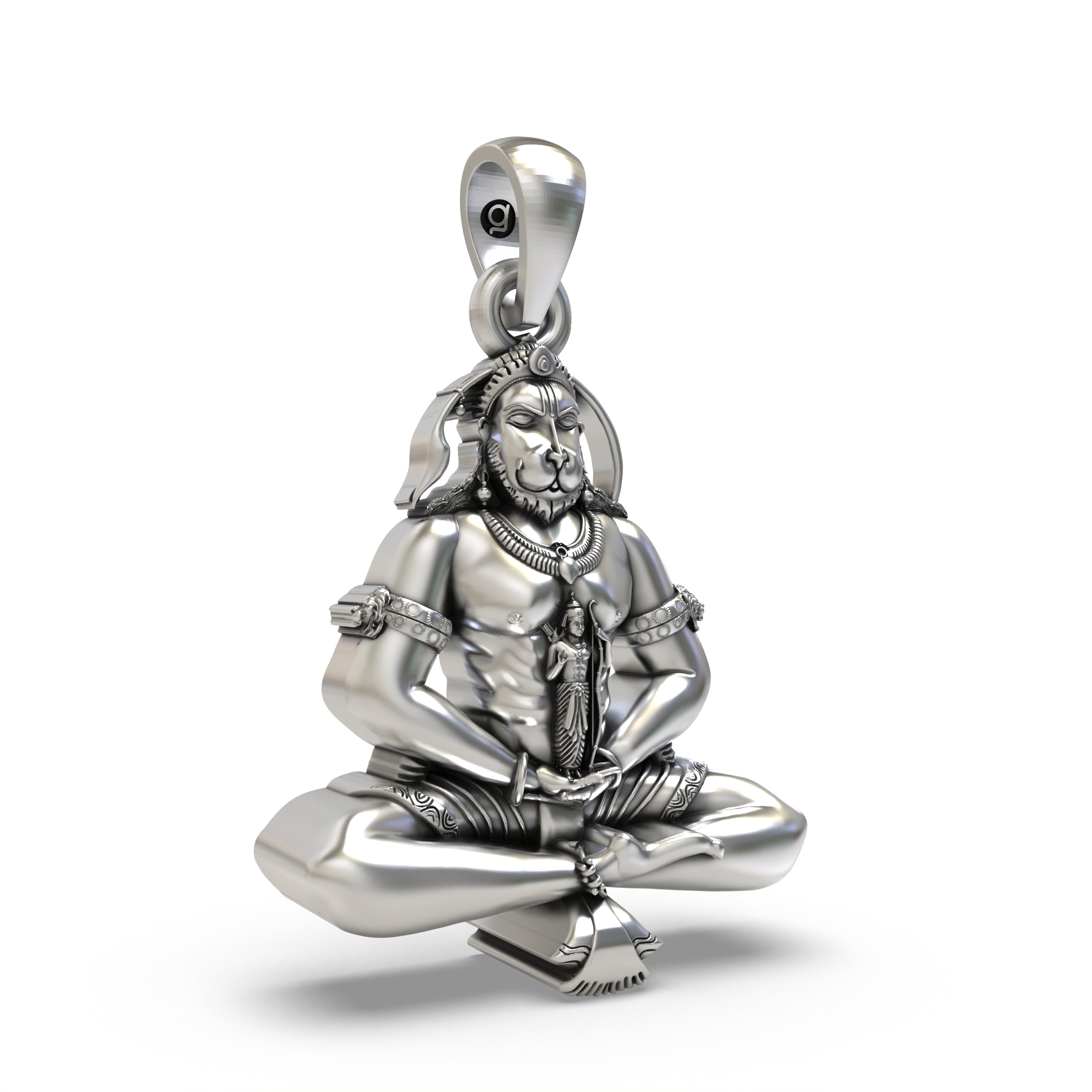 Meditating Hanuman Ji Pendant in 925 Silver | Spiritual Jewelry for Men & Women | Lord Ram in Heart Design