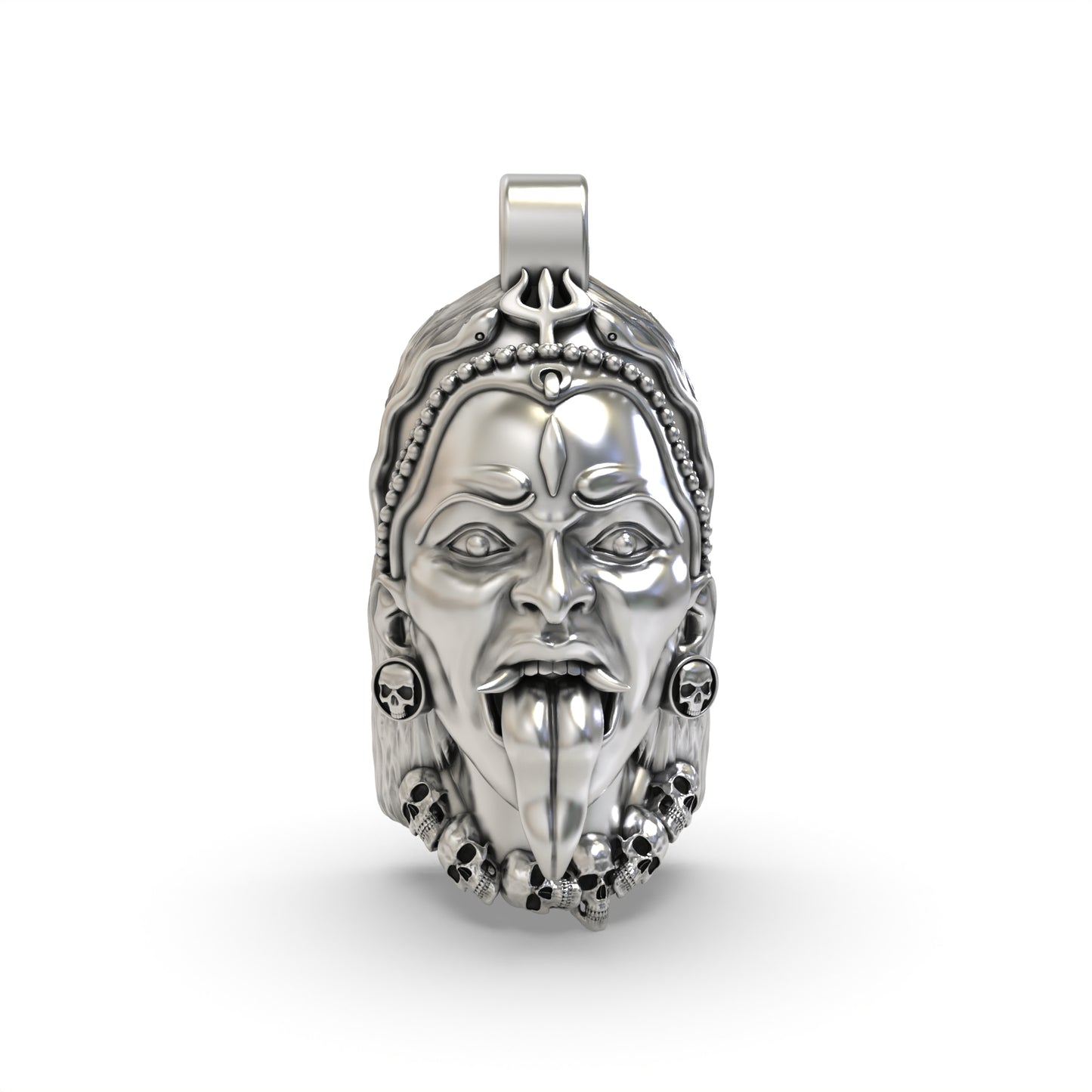 925 Silver Kali Maa Face Pendant - Hindu Goddess Jewelry