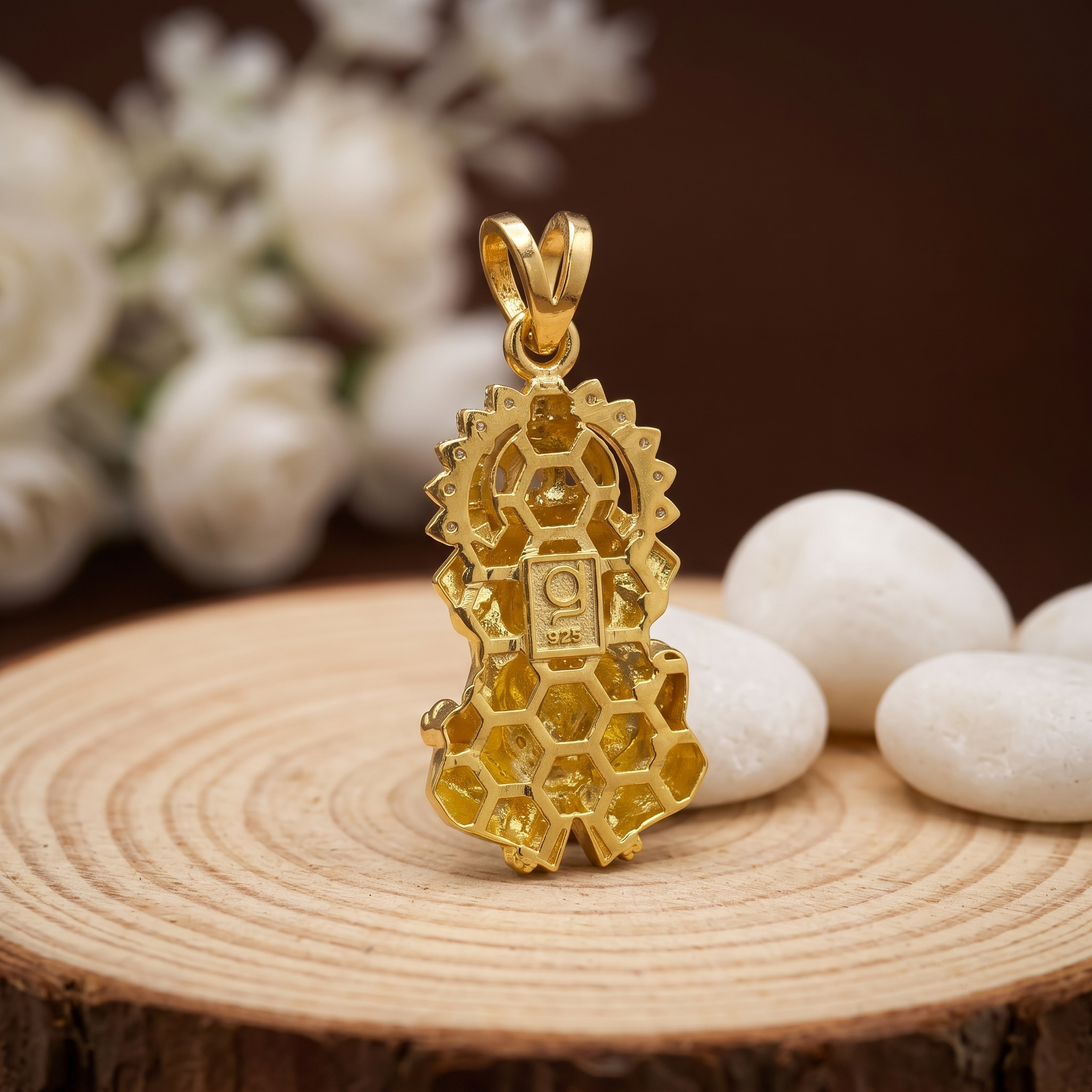Gold plated 925 silver Ganesh pendant side profile