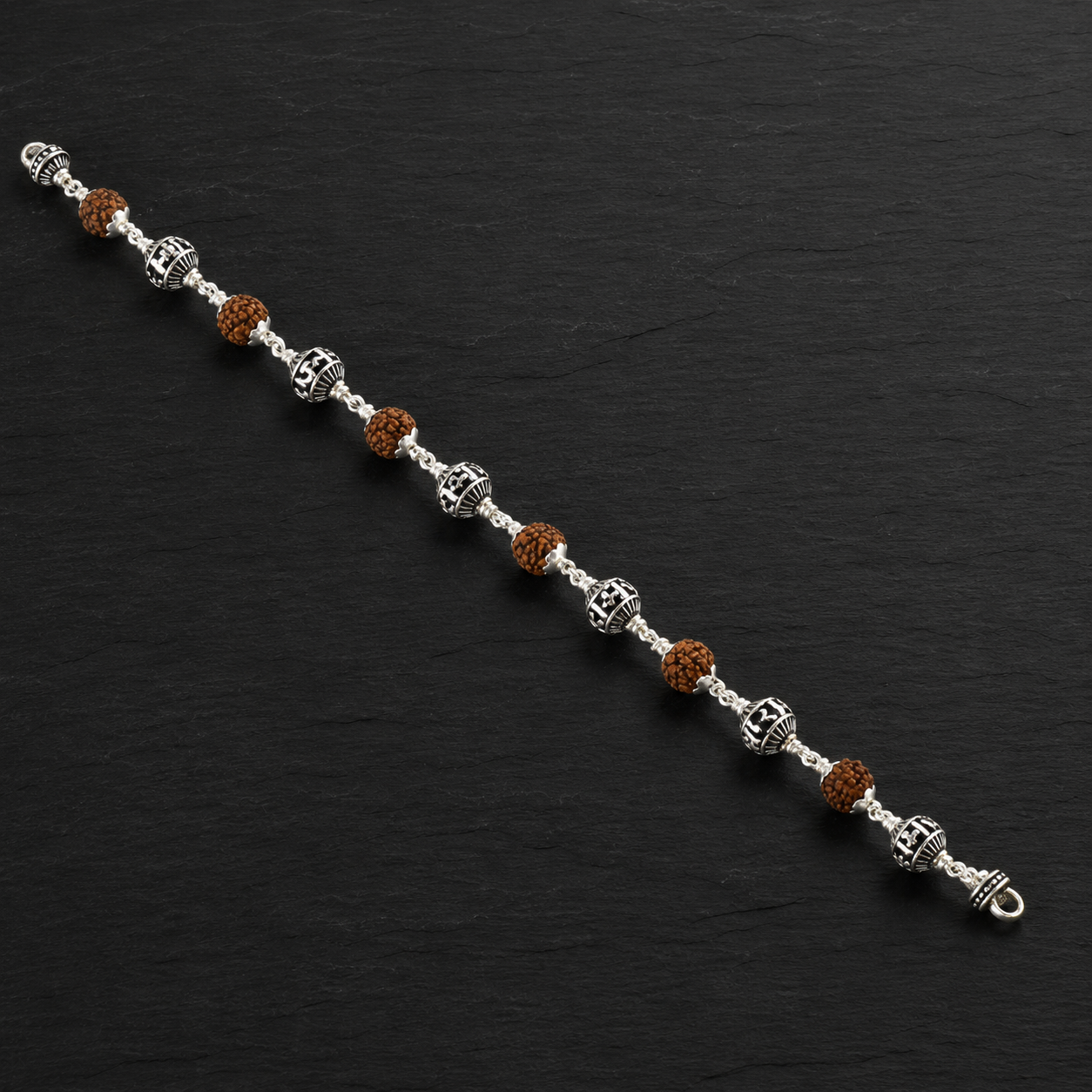 Handcrafted 13-bead Rudraksha and Lord Ram devotional bracelet