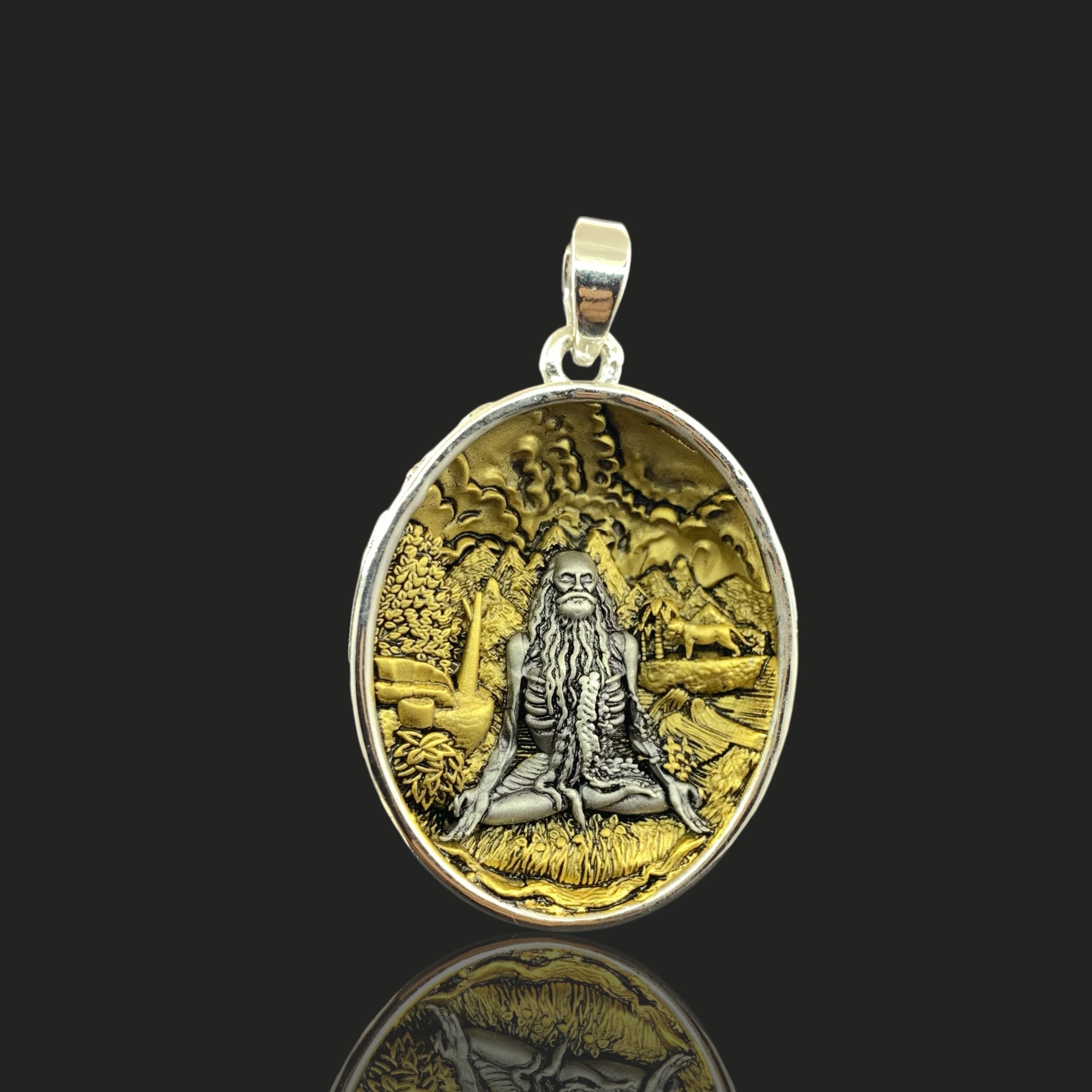 925 Sterling Silver VaghNath Bapu Pendant Maharishi Dadhichi | Two Tone Gold Touch + Oxidized Shine Finish | Nath Yogi Saint Spiritual Necklace Charm