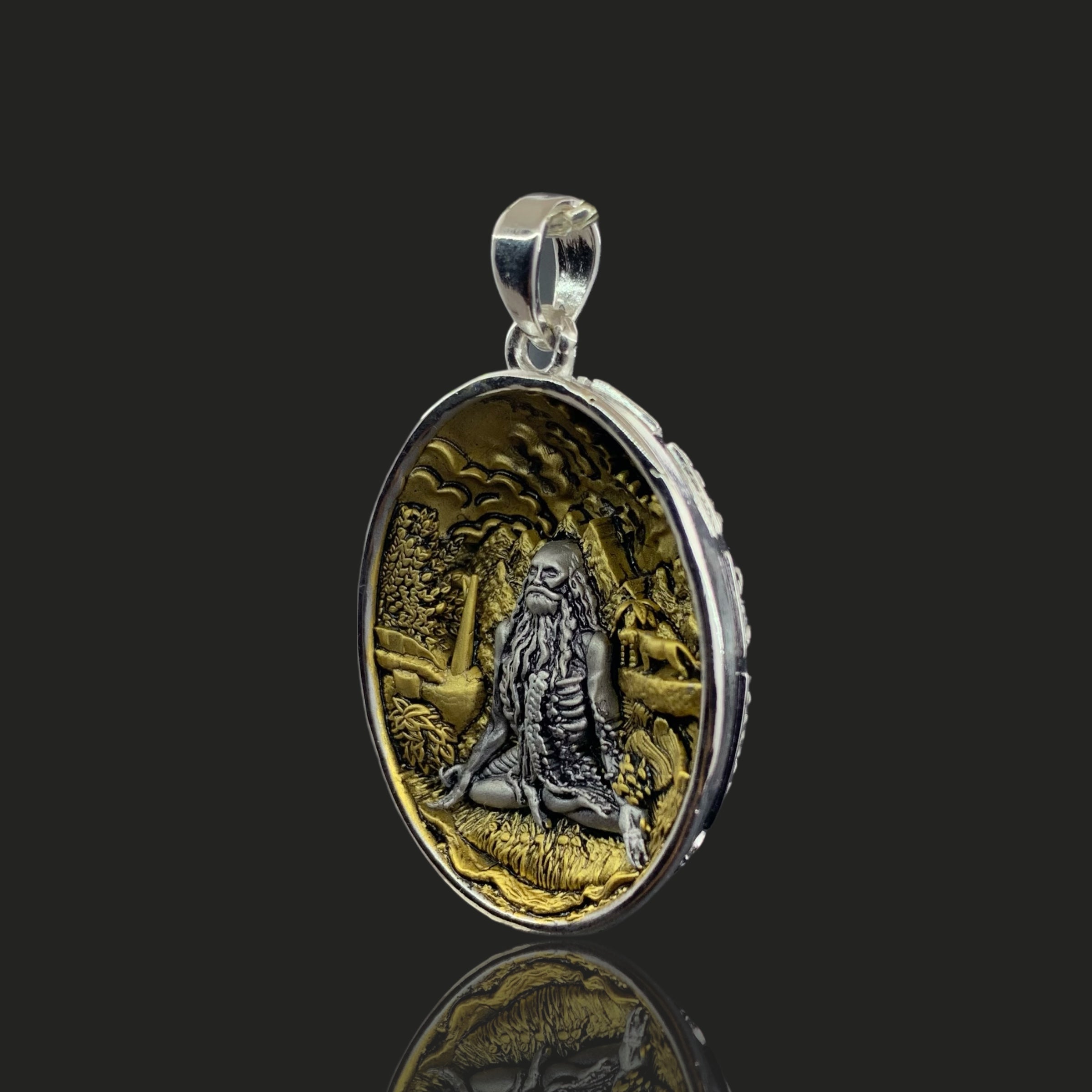 925 Sterling Silver VaghNath Bapu Pendant Maharishi Dadhichi | Two Tone Gold Touch + Oxidized Shine Finish | Nath Yogi Saint Spiritual Necklace Charm