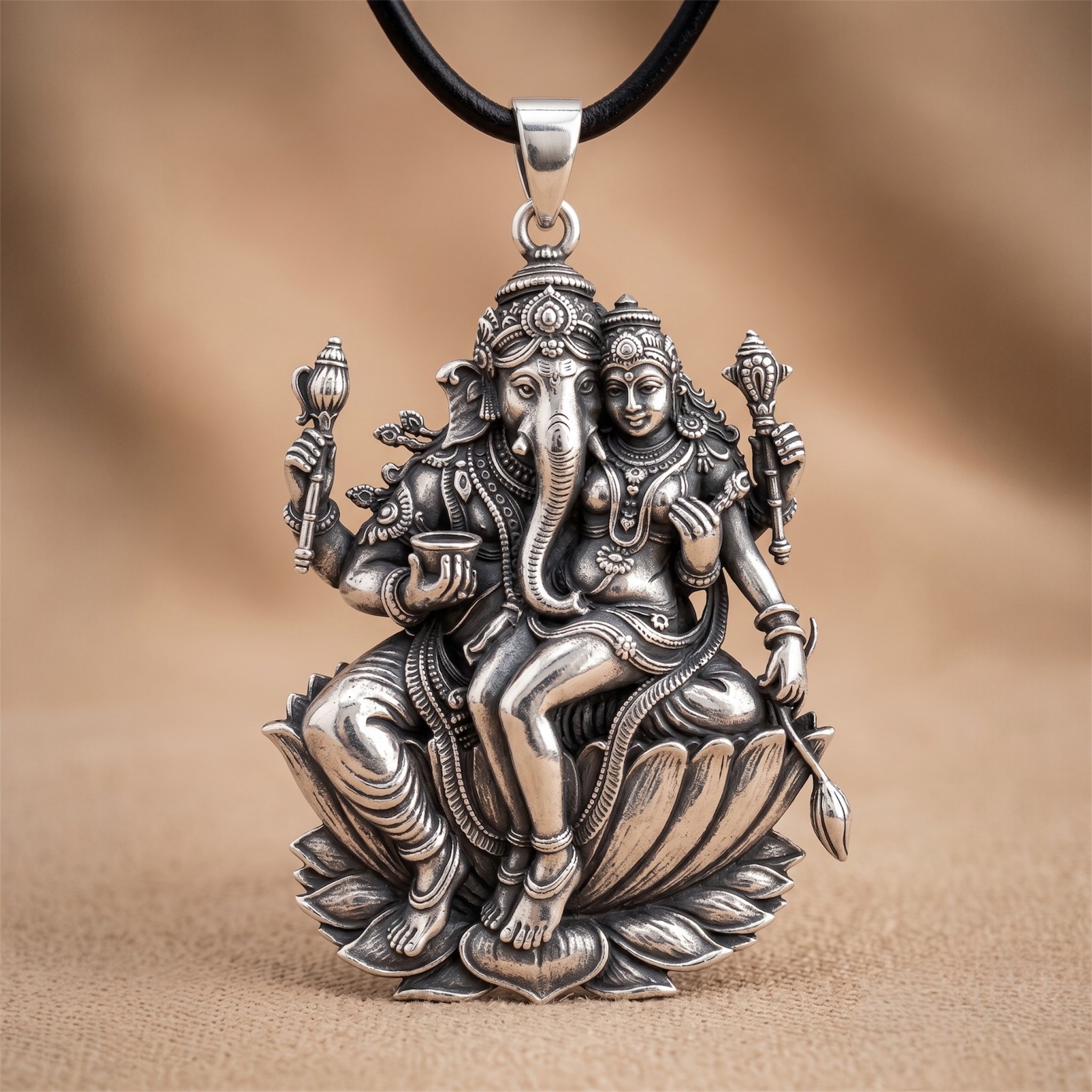 925 silver Uchishta Ganapati pendant front view