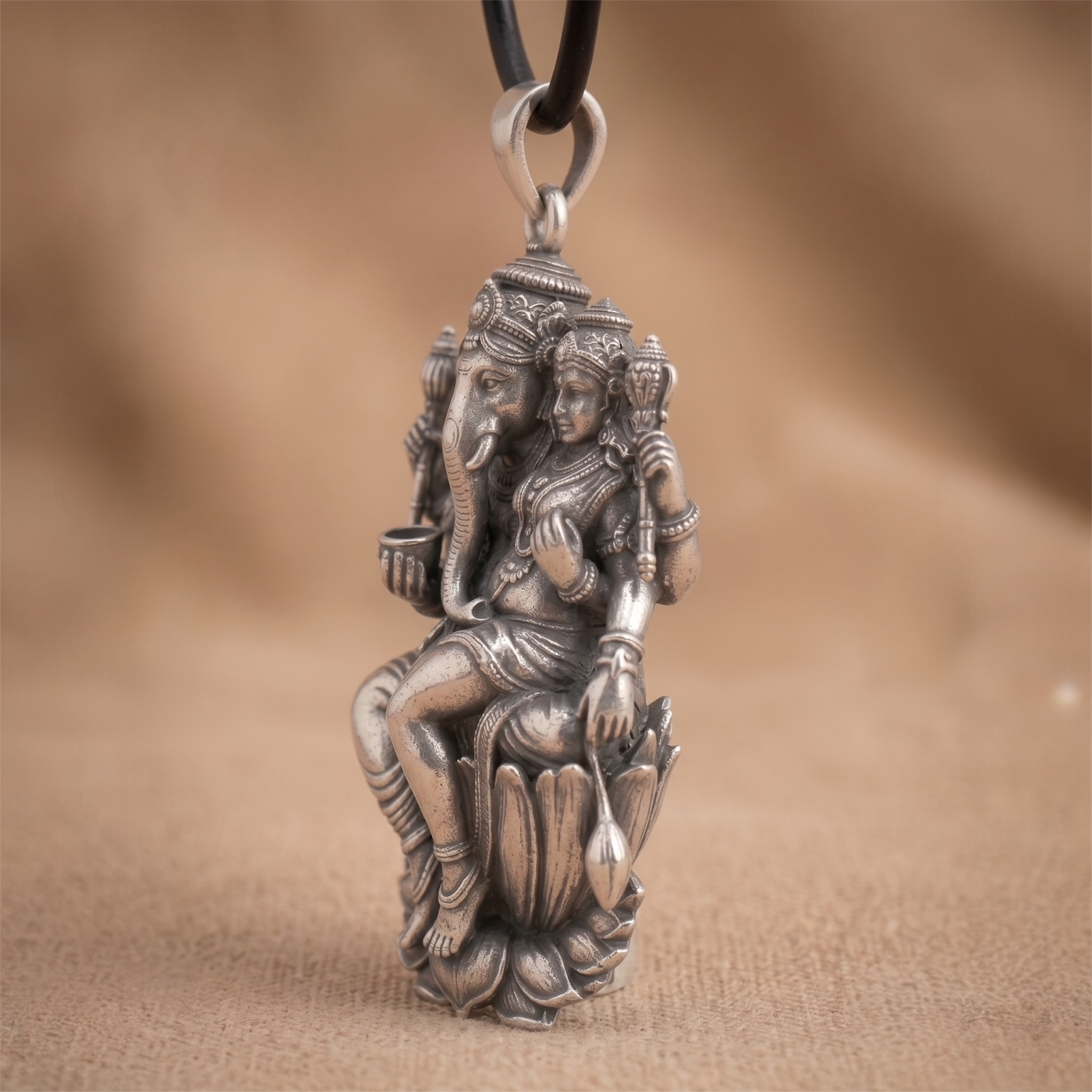 Handcrafted 925 silver Ganesh pendant angle