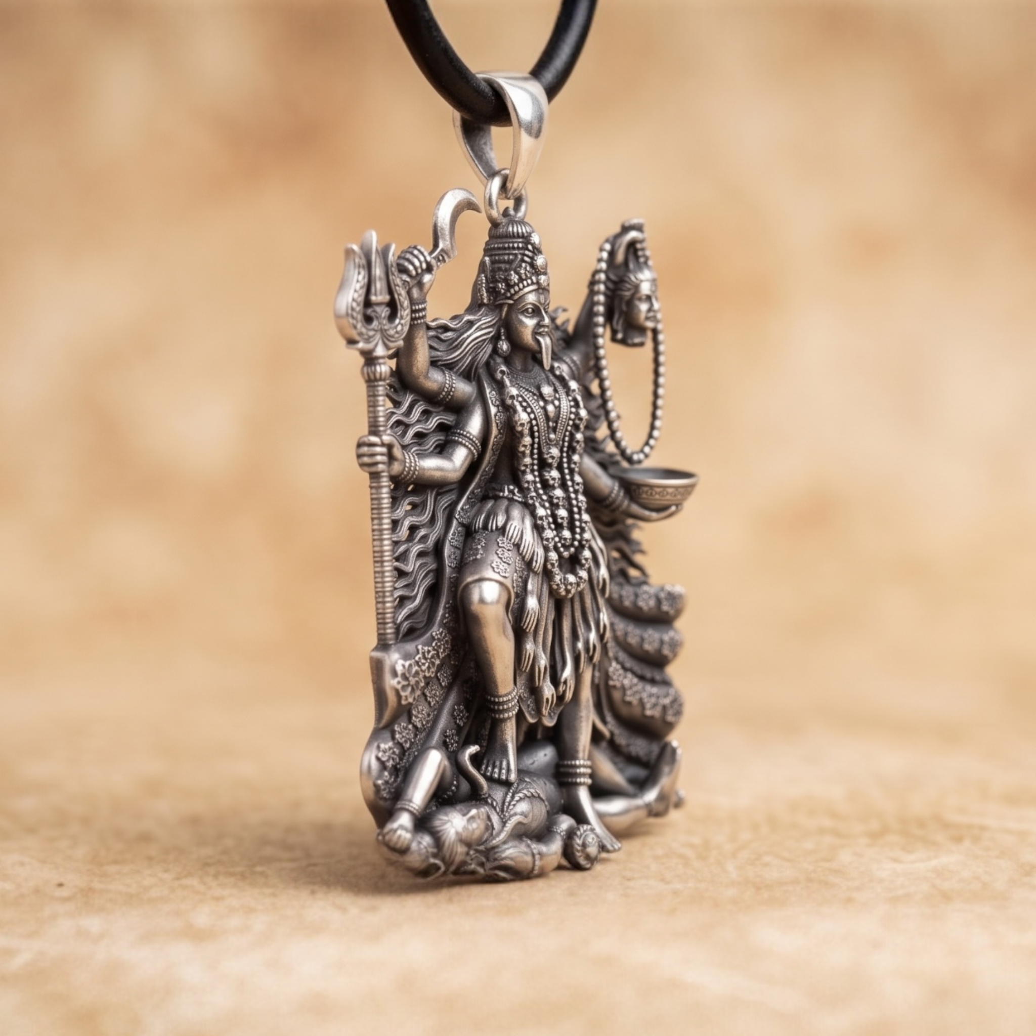 925 sterling silver maa kali pendant with oxidized antique finish