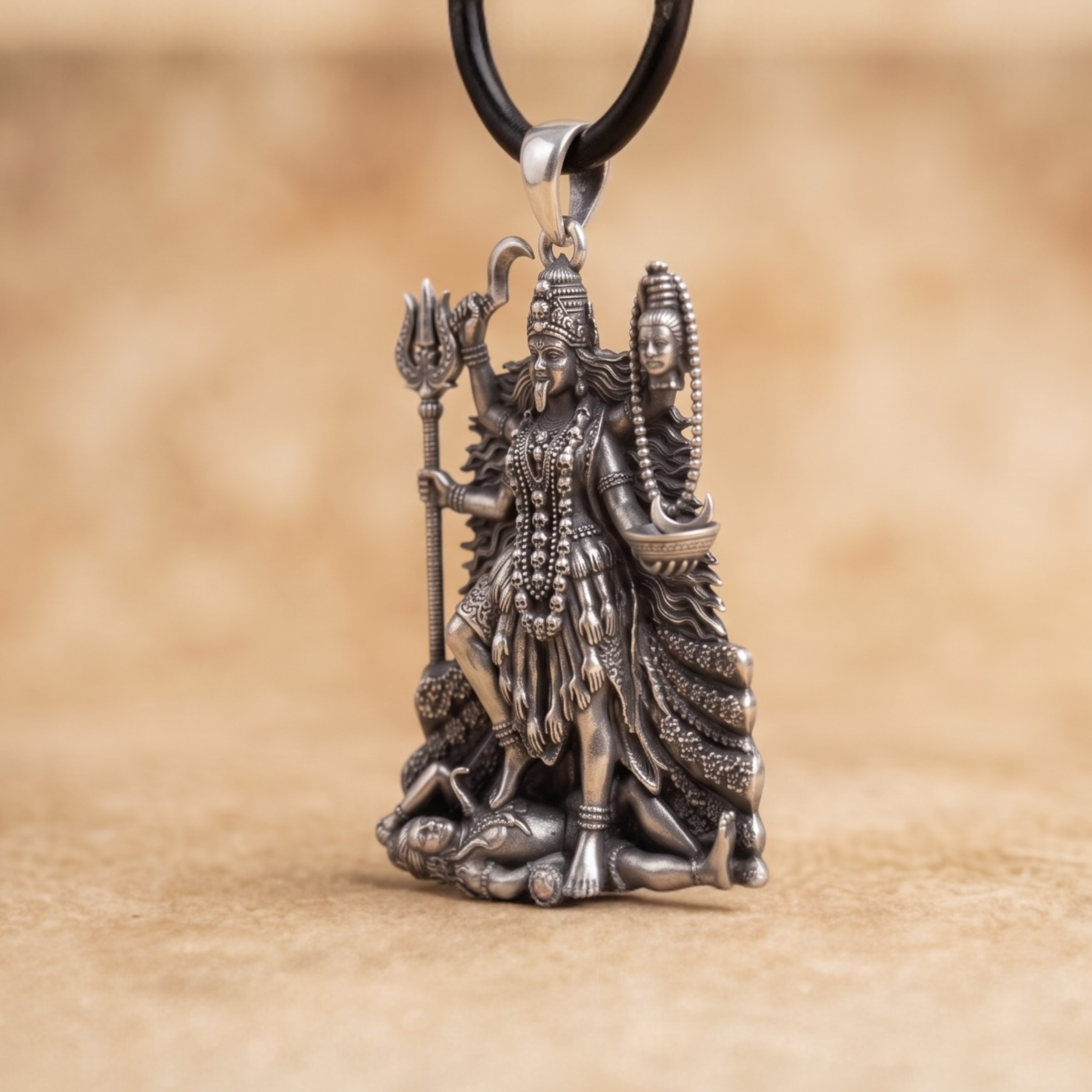 925 sterling silver maa kali pendant with oxidized antique finish