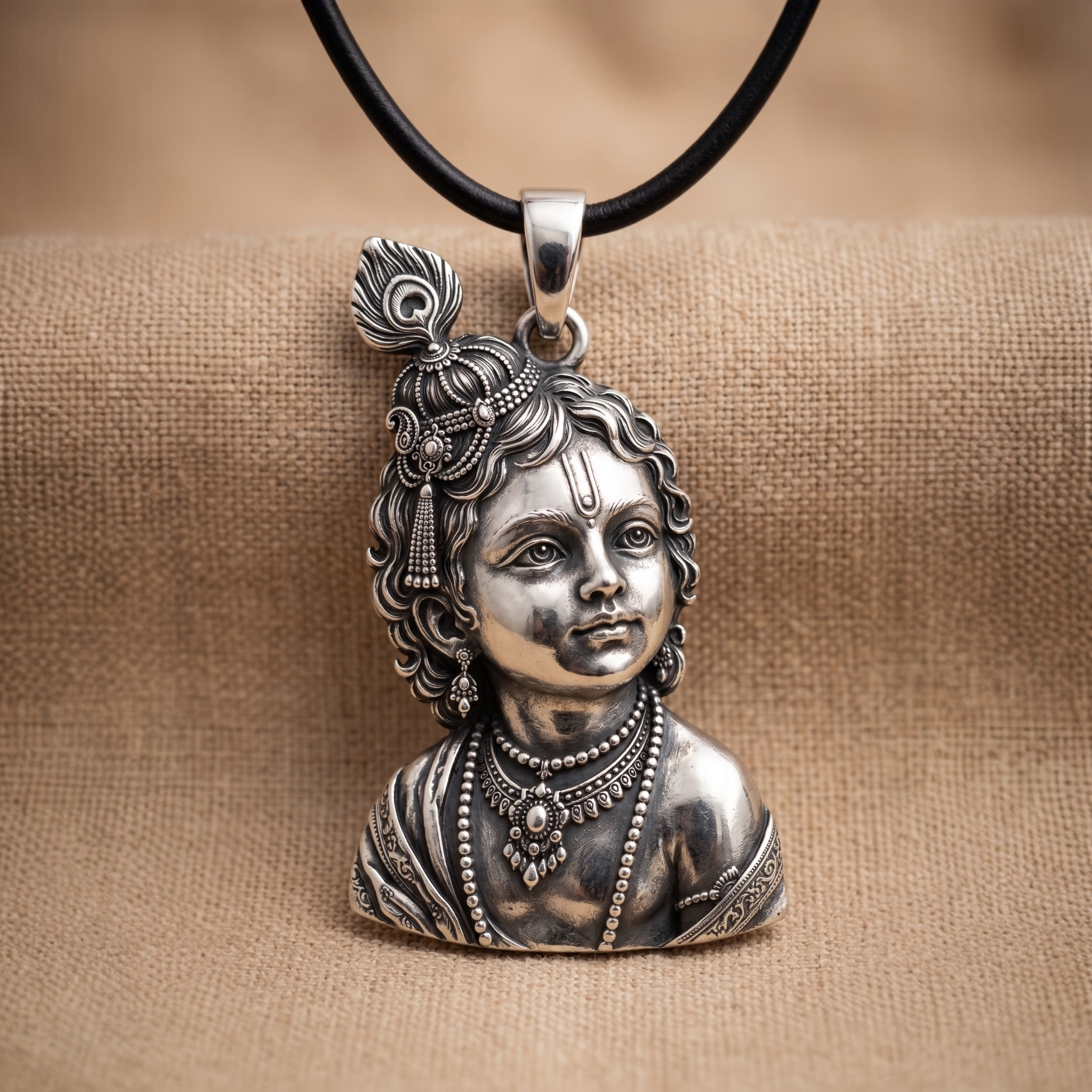 925 silver Bal Krishna pendant with antique detailing