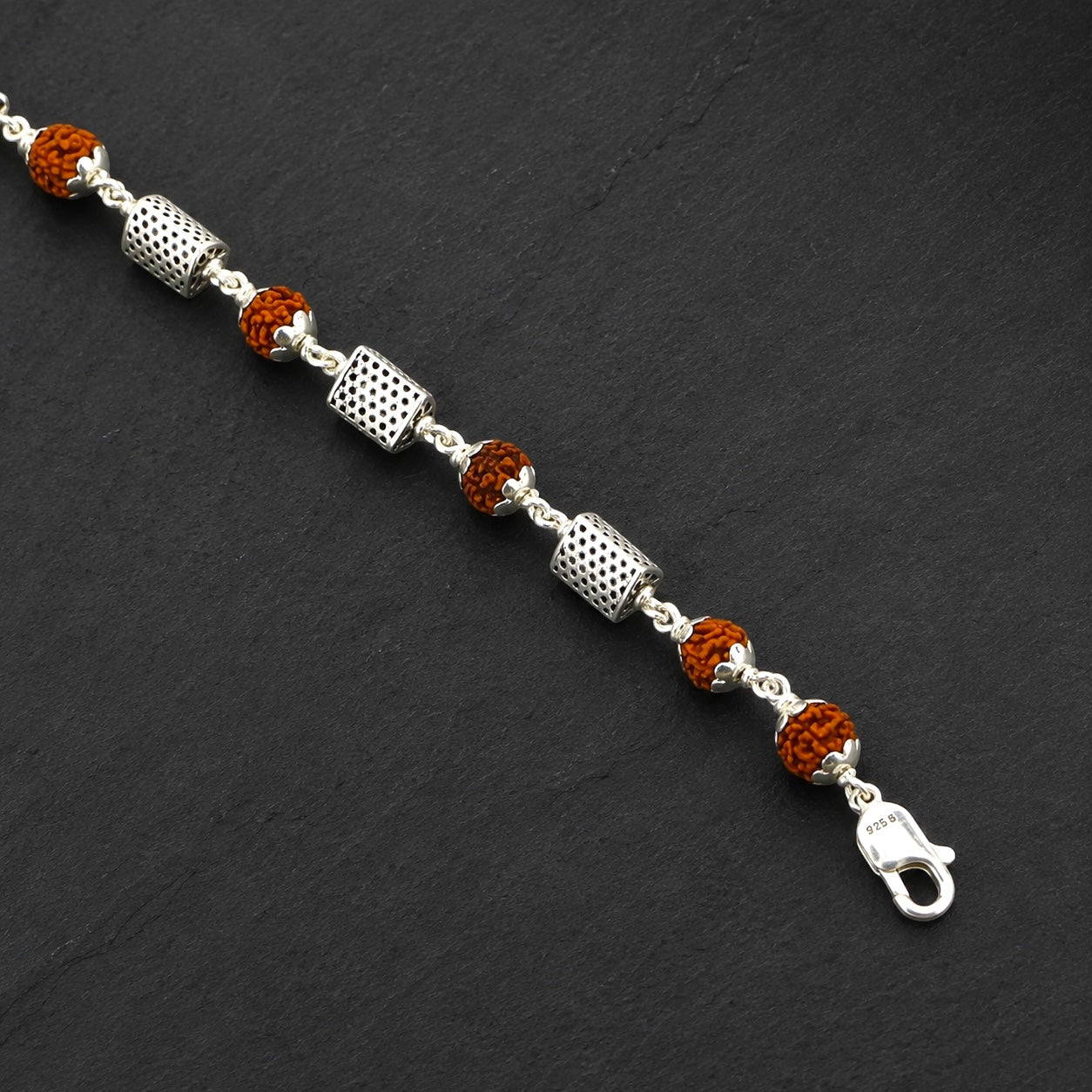 Handcrafted 14-bead Rudraksha and silver spiritual bracelet