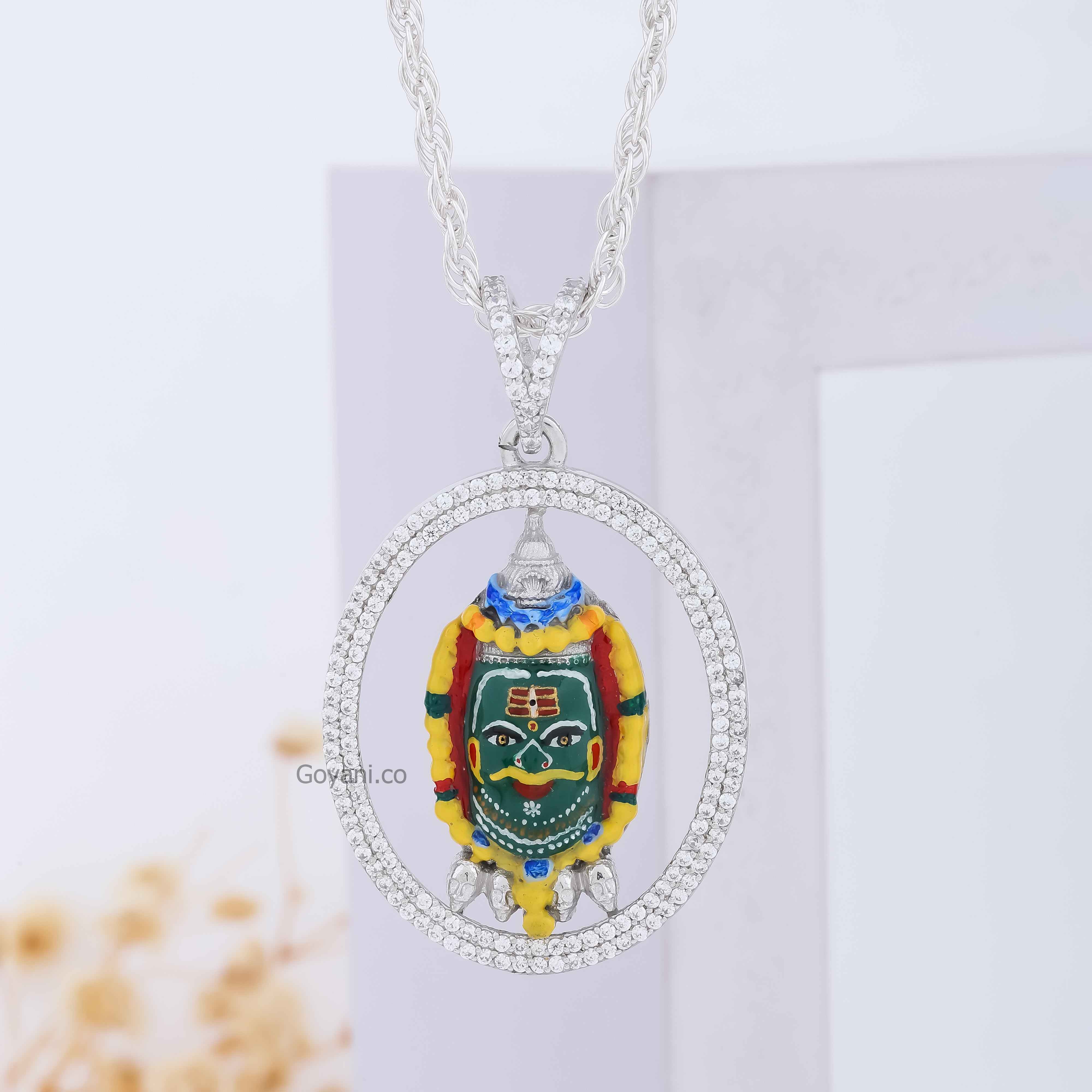 Silver Shree Ujjain Mahakaleshwar Diamond Pendant