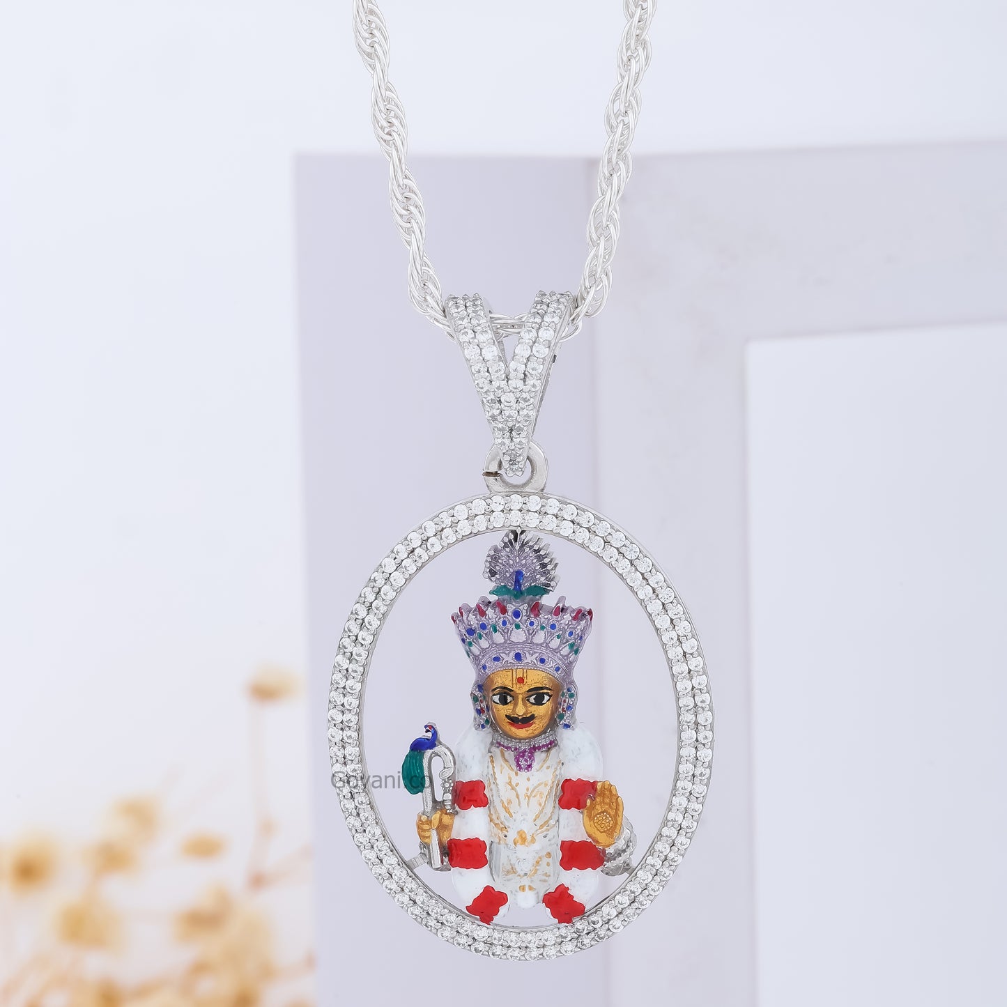 Silver Harikrishna Maharaj Dimaond Pendant