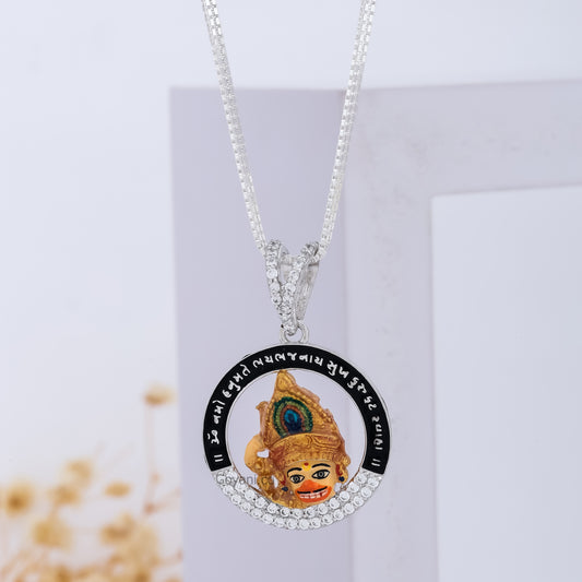 Silver Sarangpur Kastbhanjan Hanumanji Diamond Pendant